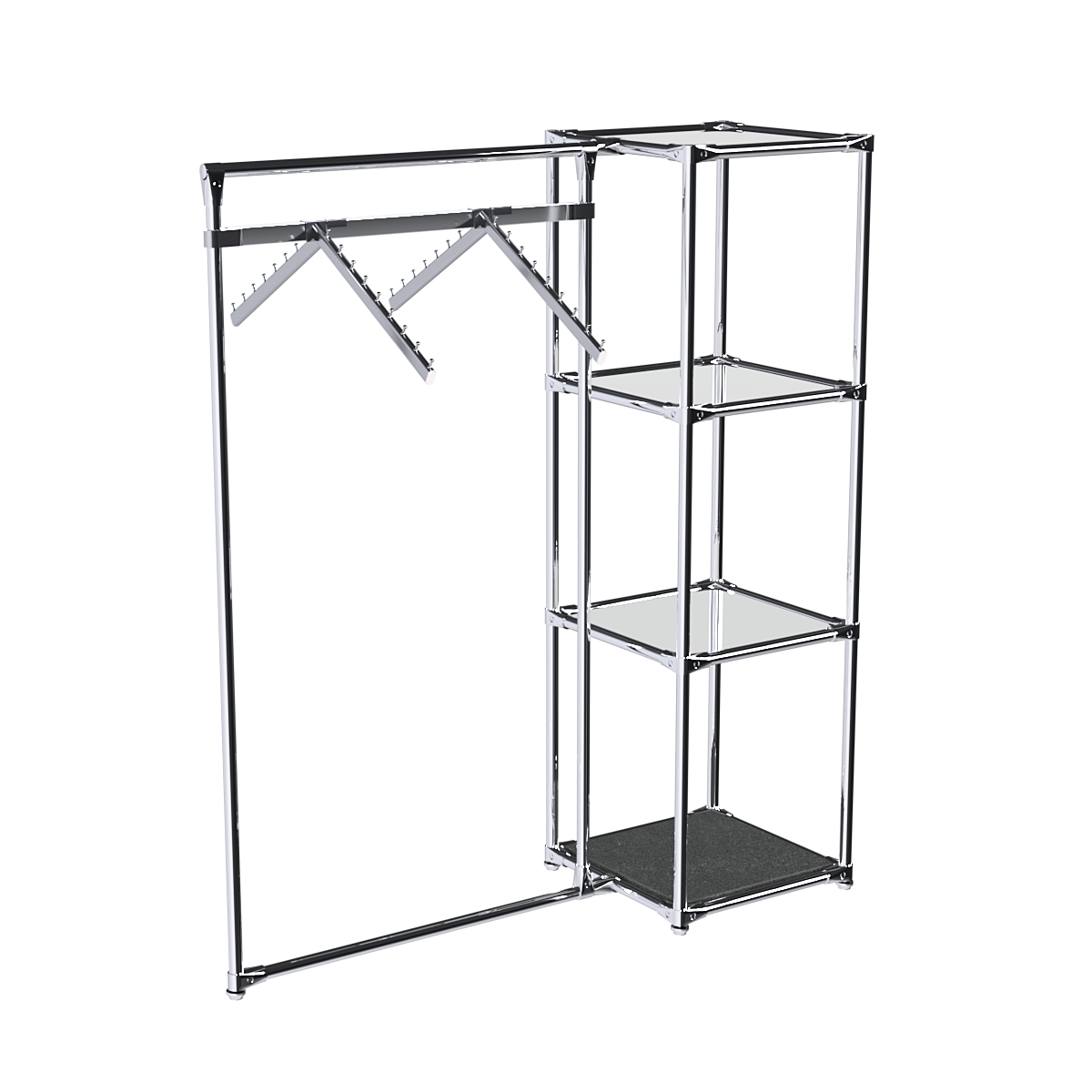 Хромированное вешало ГРАНЬ №1-4 с зеркальными полками 4 мм Антрацит