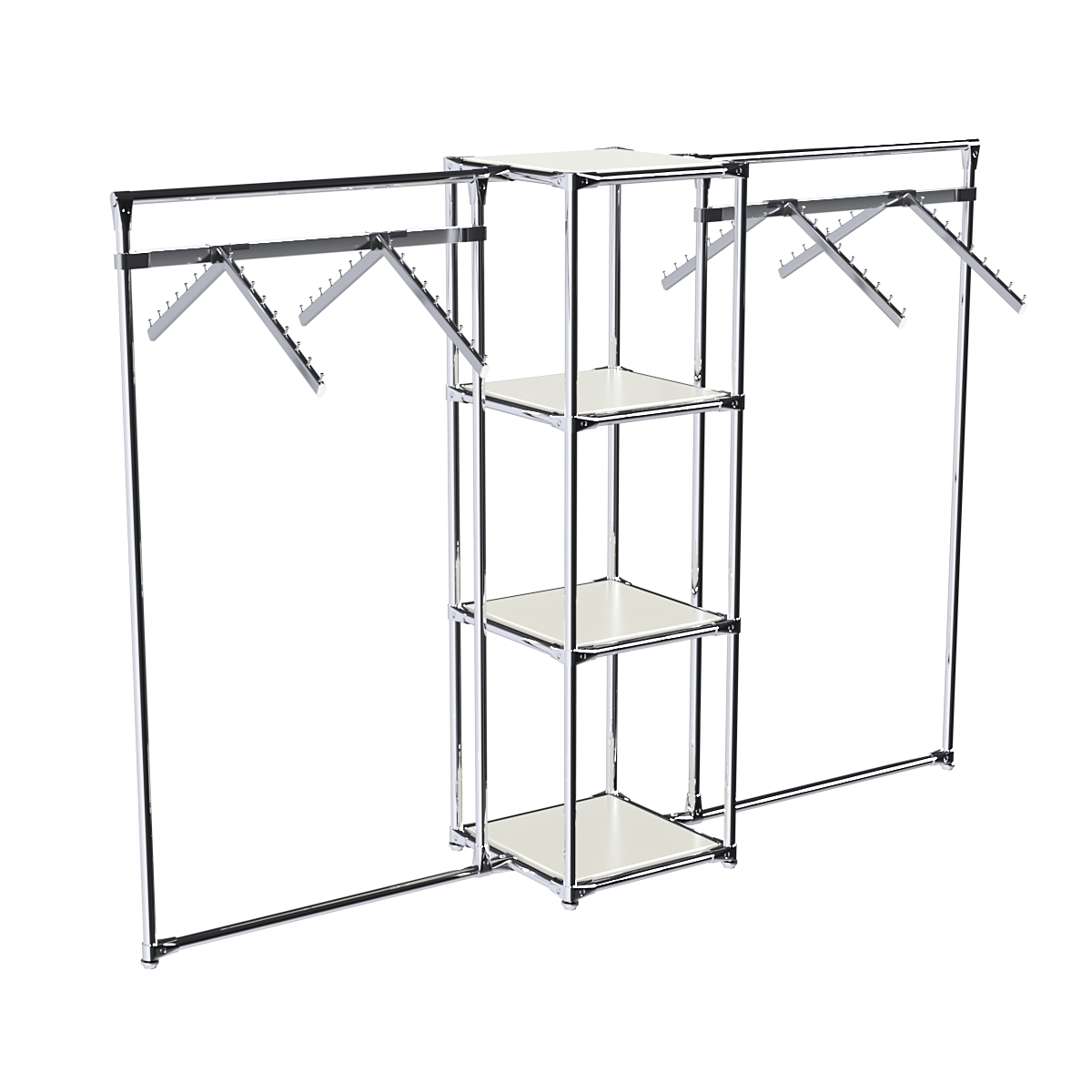 Хромированное вешало ГРАНЬ №2-3 с полками ДСП 16 мм Белый