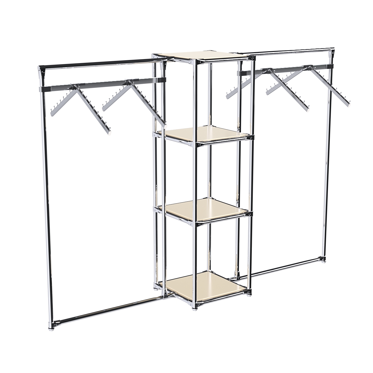 Хромированное вешало ГРАНЬ №2-3 с полками ДСП 16 мм Крем Вайс