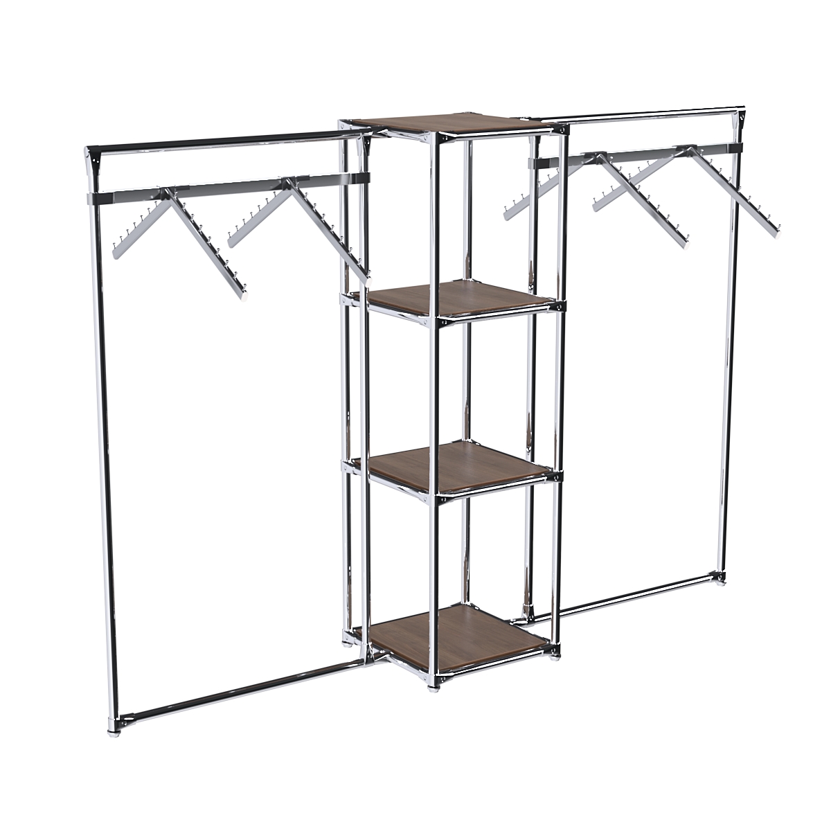 Хромированное вешало ГРАНЬ №2-3 с полками ДСП 16 мм Орех