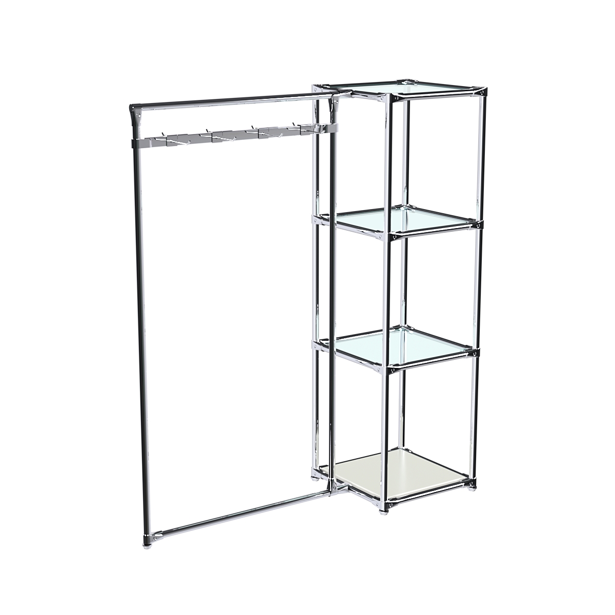 Хромированное вешало ЛУЧ №1-1 с полками стекло 6мм Белый