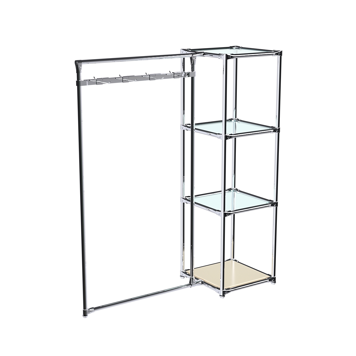 Хромированное вешало ЛУЧ №1-1 с полками стекло 6мм Крем Вайс