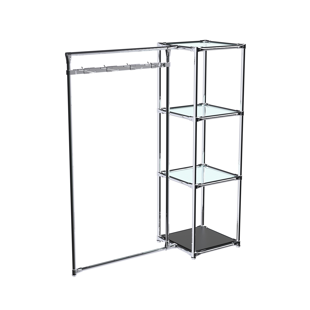 Хромированное вешало ЛУЧ №1-1 с полками стекло 6мм Черный