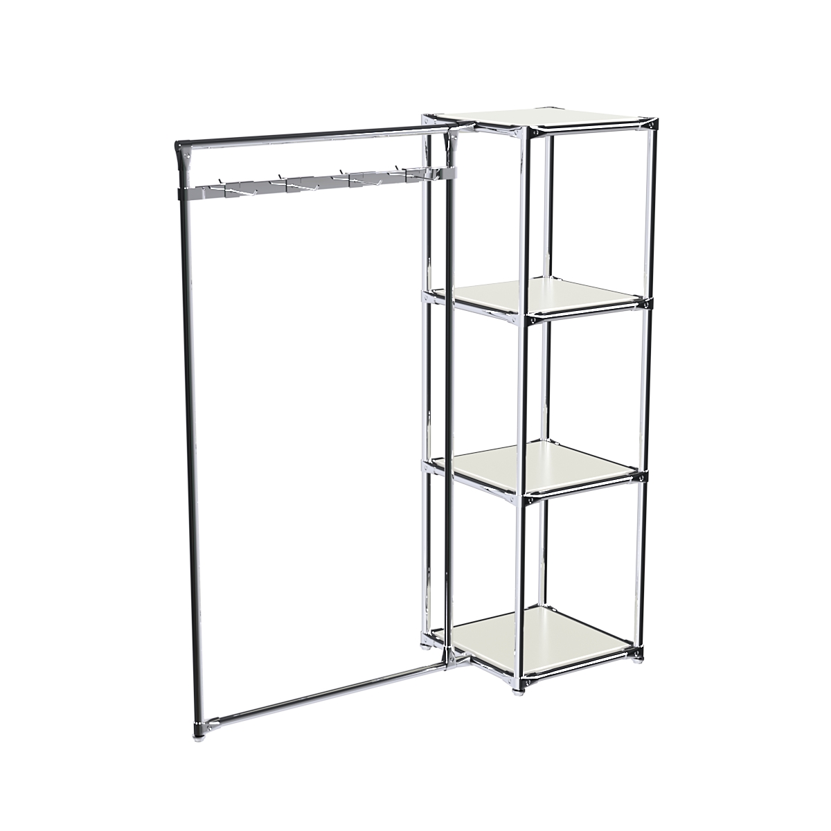 Хромированное вешало ЛУЧ №1-3 с полками ДСП 16мм Белый