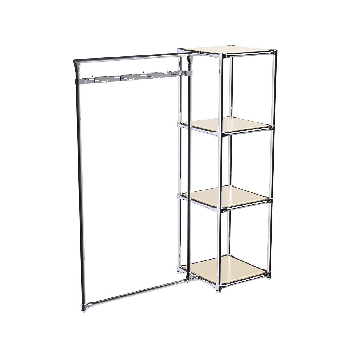 Хромированное вешало ЛУЧ №1-3 с полками ДСП 16мм Крем Вайс