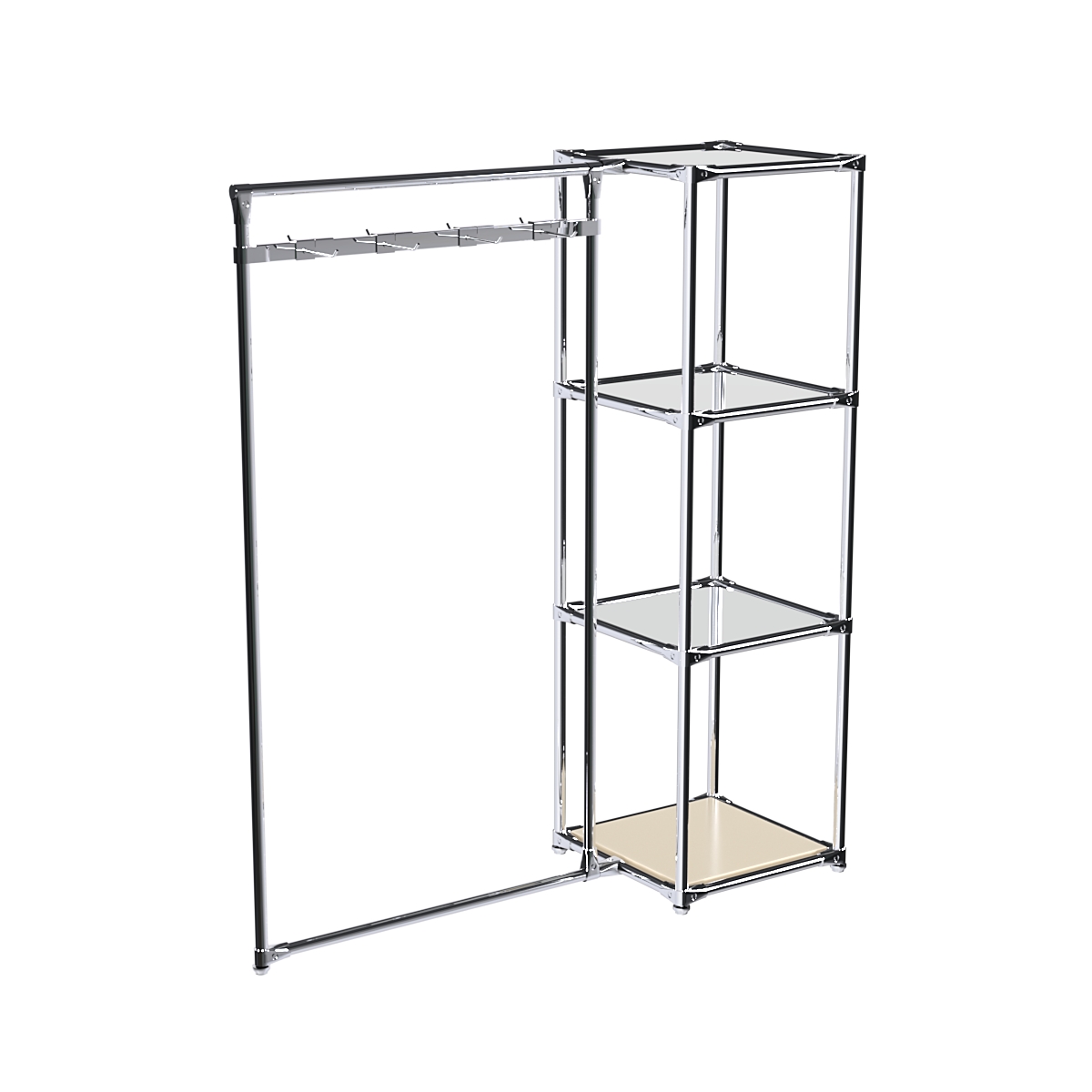 Хромированное вешало ЛУЧ №1-4 с зеркальными полками 4мм Крем Вайс