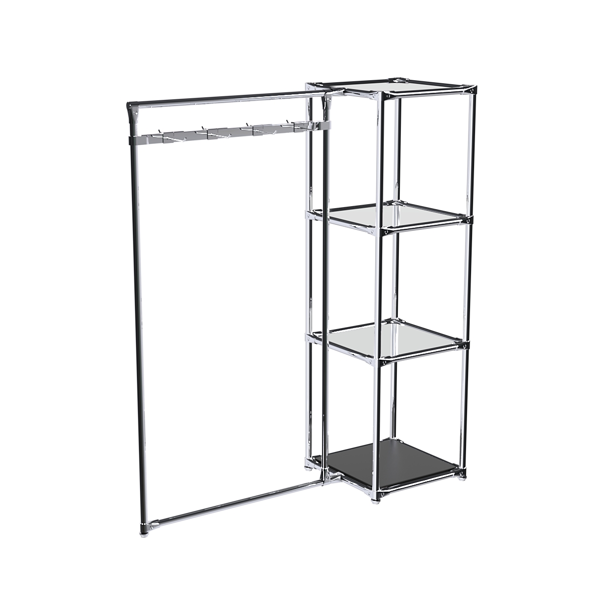 Хромированное вешало ЛУЧ №1-4 с зеркальными полками 4мм Черный