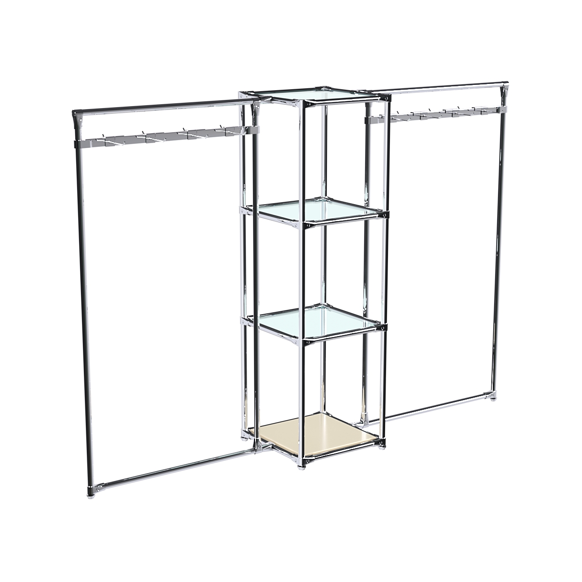 Хромированное вешало ЛУЧ №2-1 с полками стекло 6мм Крем Вайс