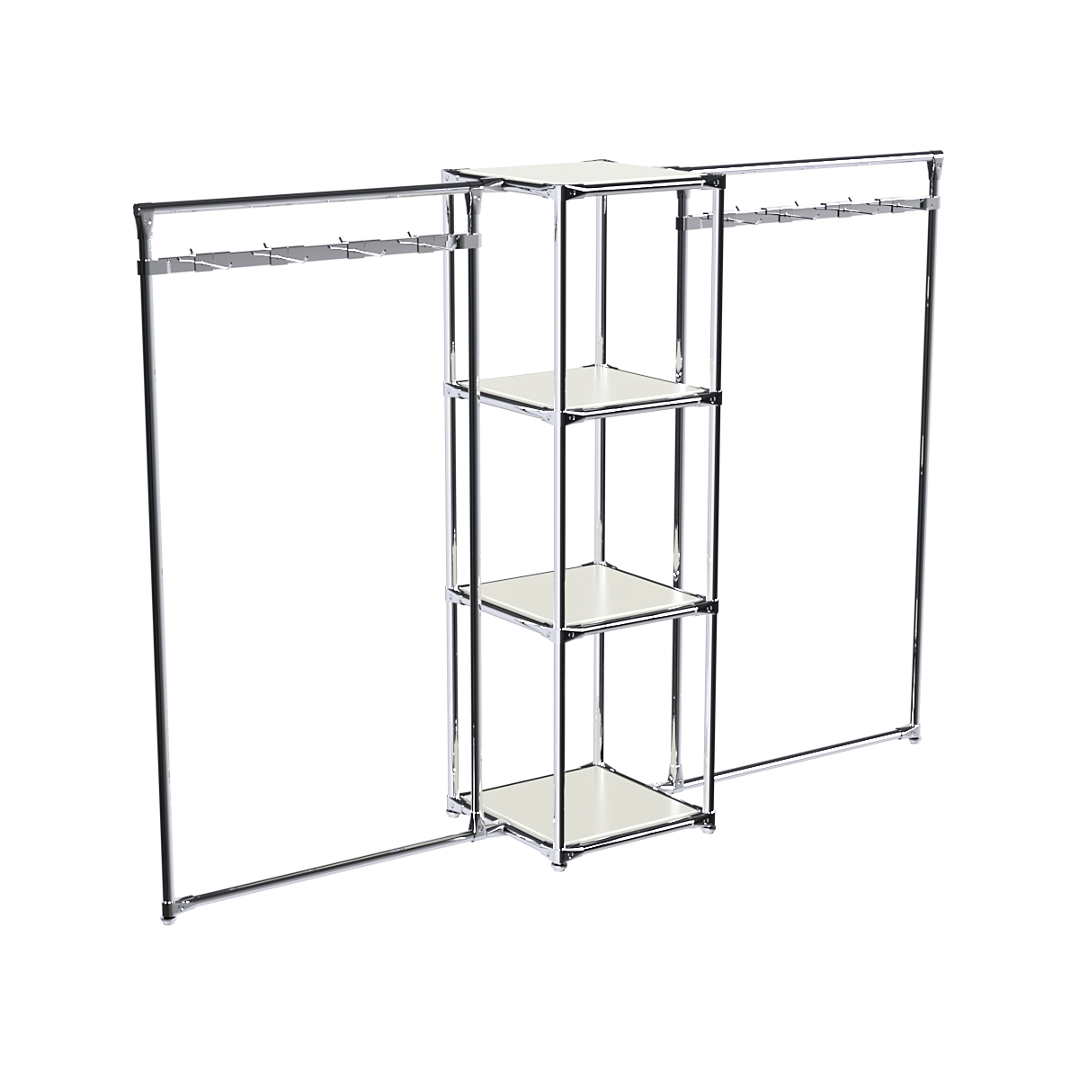 Хромированное вешало ЛУЧ №2-3 с полками ДСП 16 мм Белый