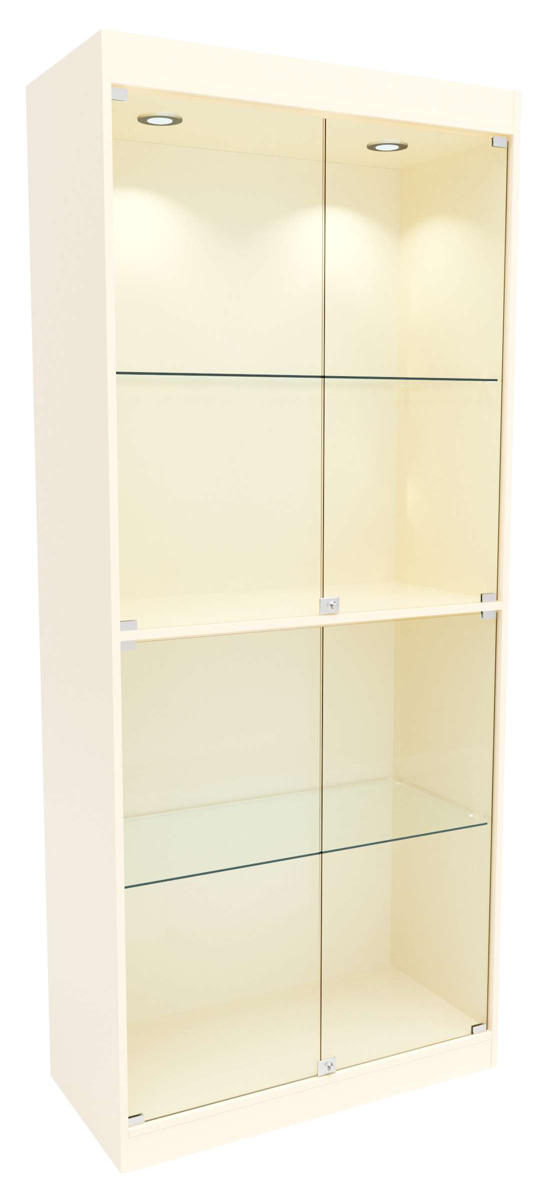 Стеклянная витрина №8-1 с каркасом из ДСП (задняя стенка - ДВП) Крем Вайс