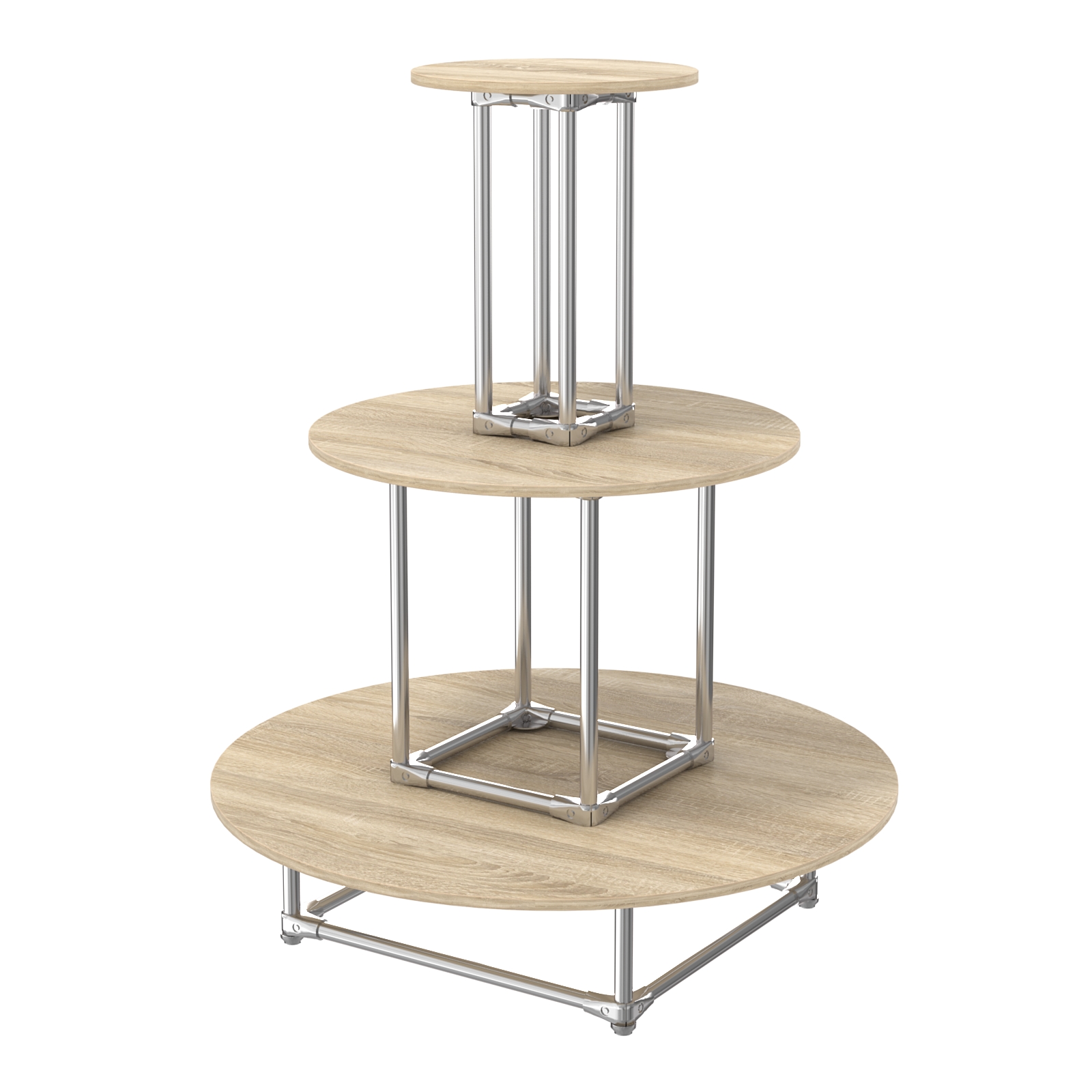 Торговый хромированный остров ПИРАМИДА №4 (полки ДСП 16мм) Дуб Сонома