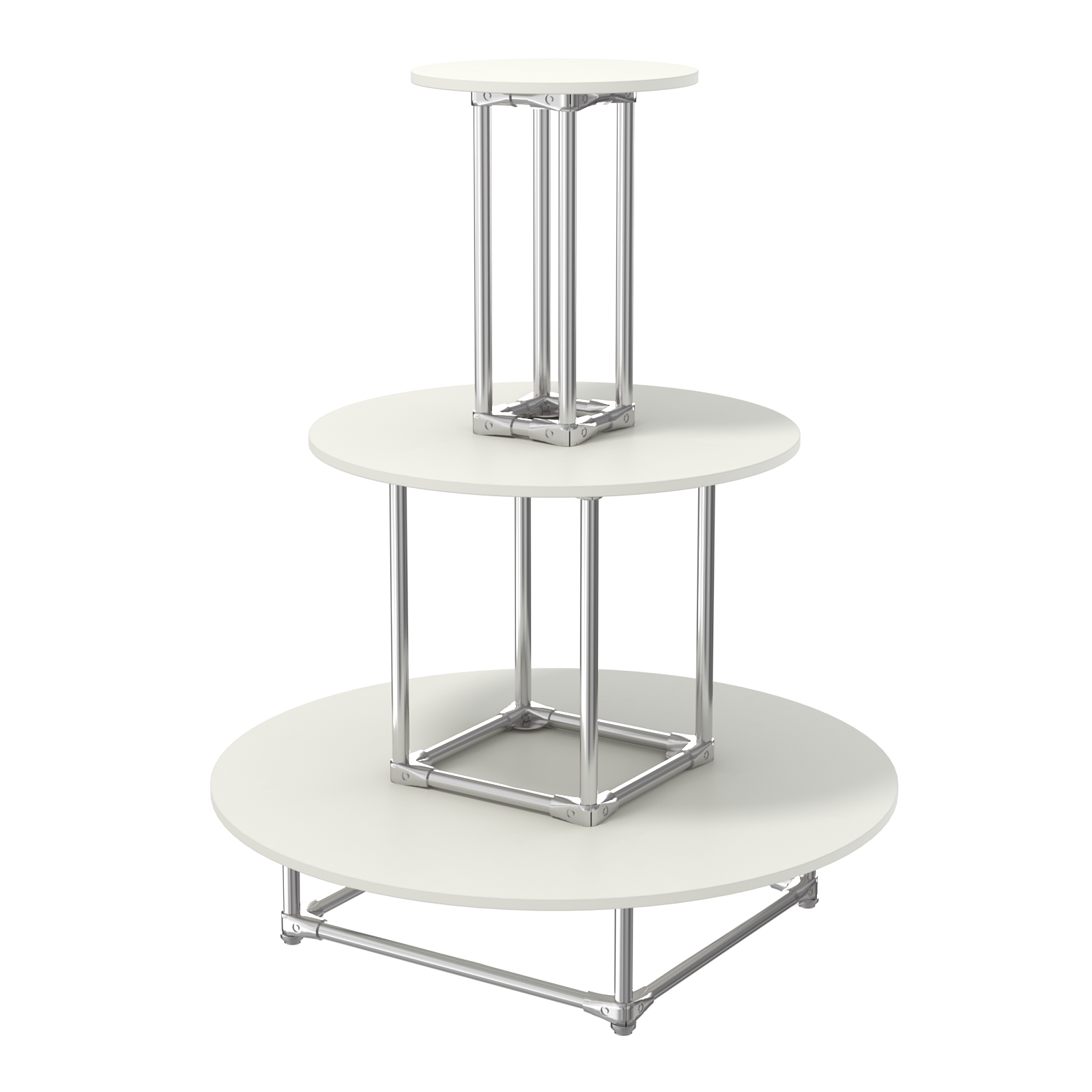 Торговый хромированный остров ПИРАМИДА №4 (полки ДСП 16мм) Белый