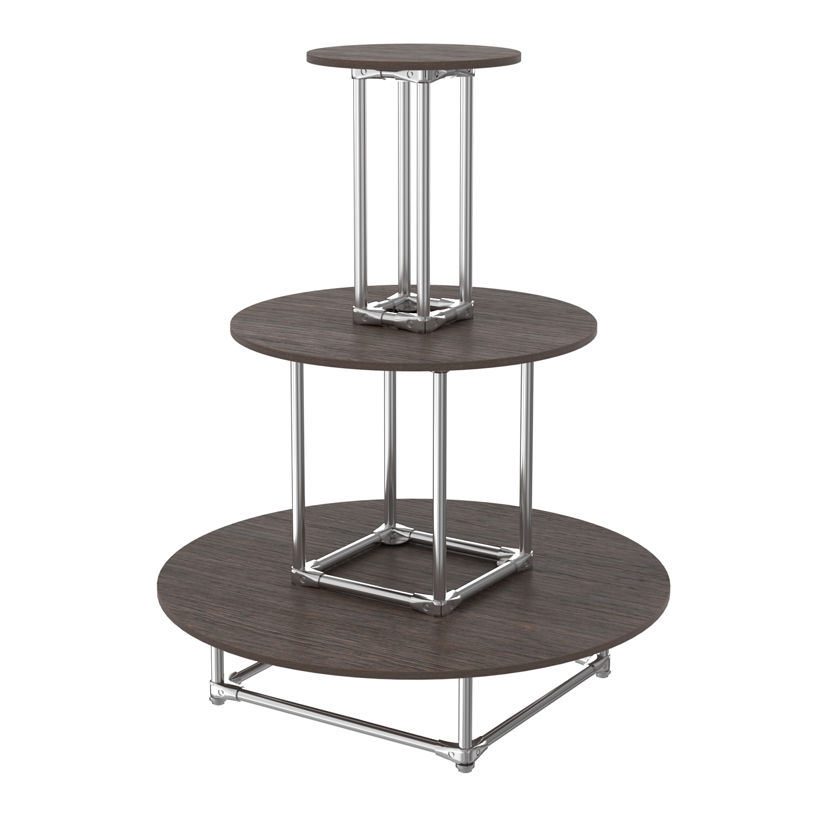 Торговый хромированный остров ПИРАМИДА №4 (полки ДСП 16мм) Дуб Венге