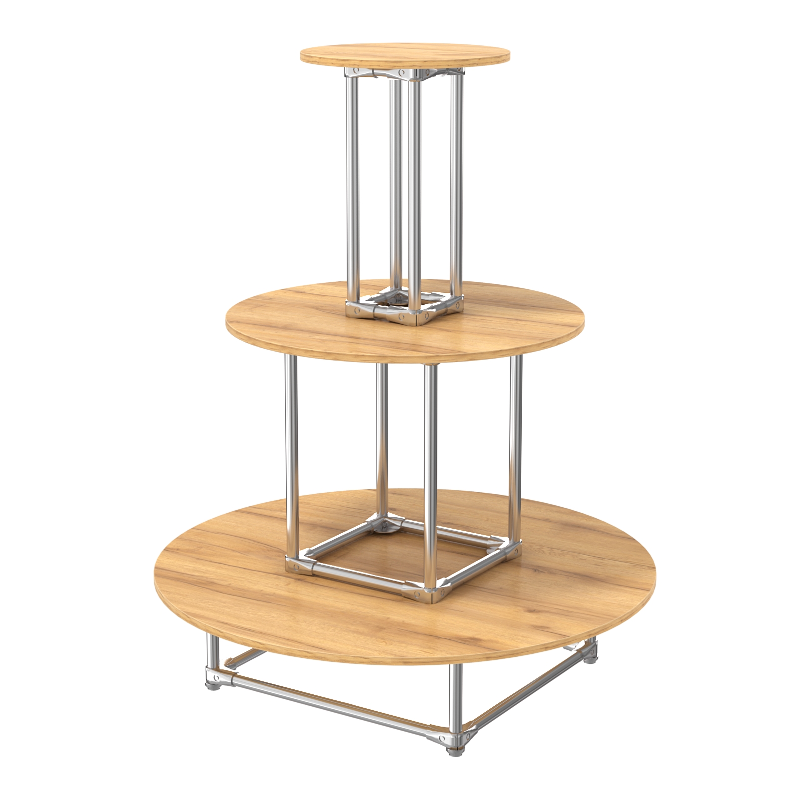 Торговый хромированный остров ПИРАМИДА №4 (полки ДСП 16мм) Дуб Золотистый