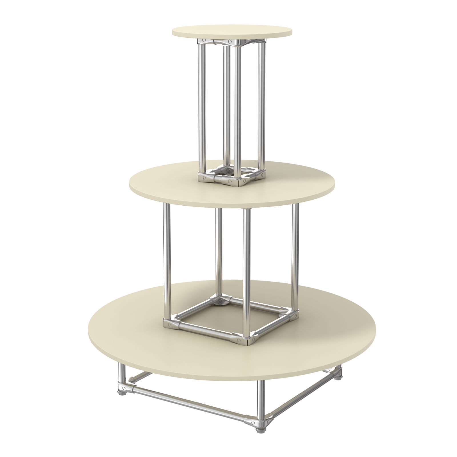 Торговый хромированный остров ПИРАМИДА №4 (полки ДСП 16мм) Крем Вайс