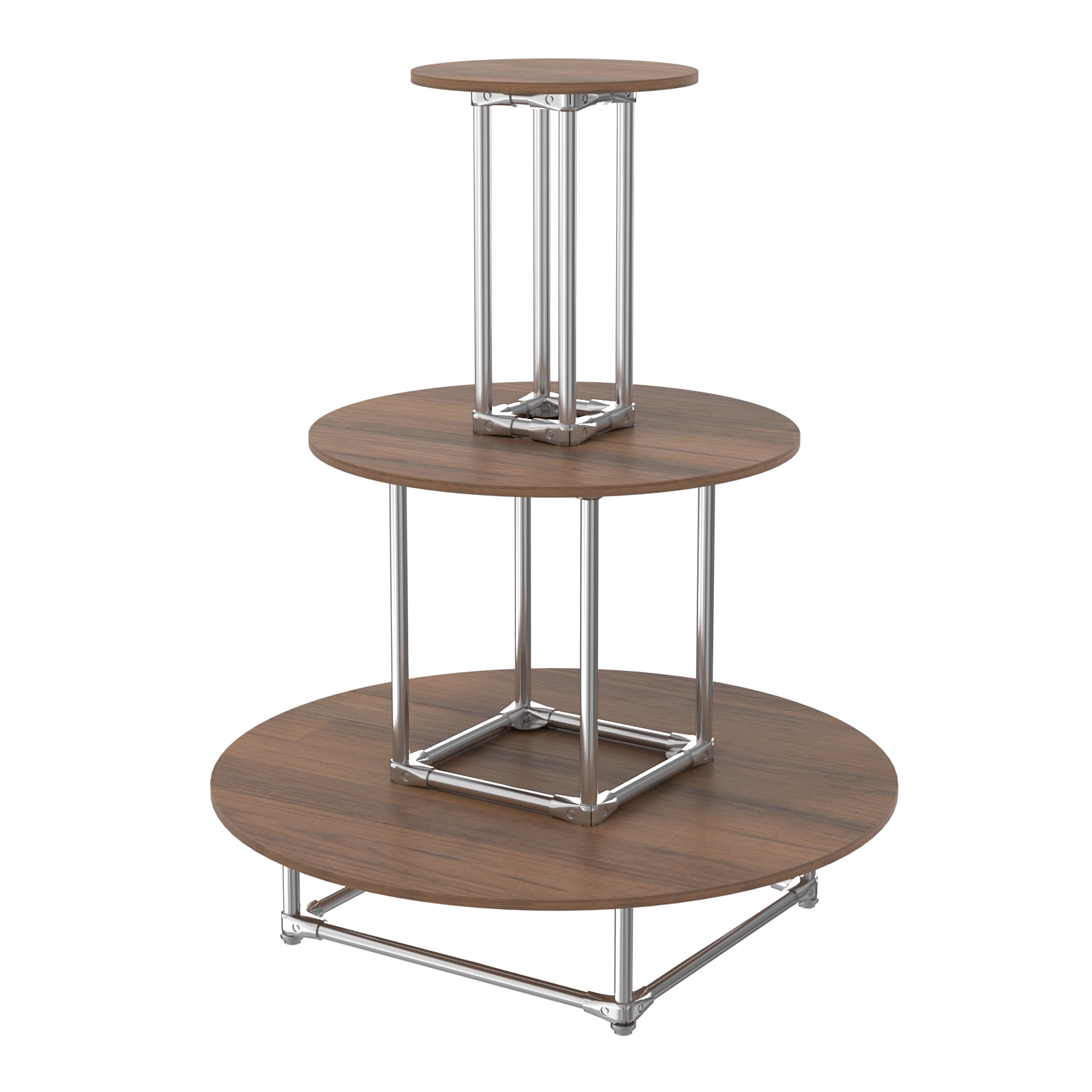 Торговый хромированный остров ПИРАМИДА №4 (полки ДСП 16мм) Орех