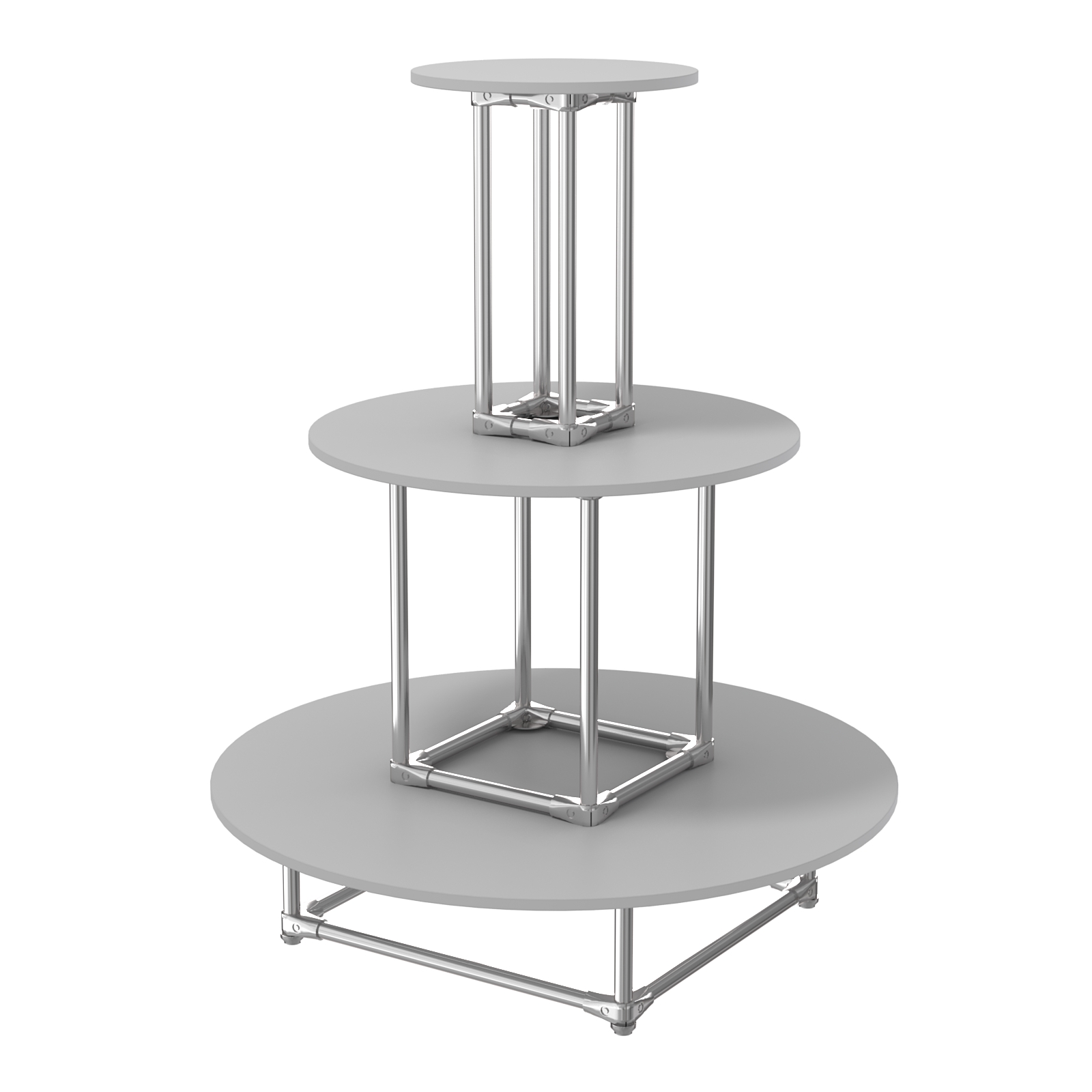 Торговый хромированный остров ПИРАМИДА №4 (полки ДСП 16мм) Серый