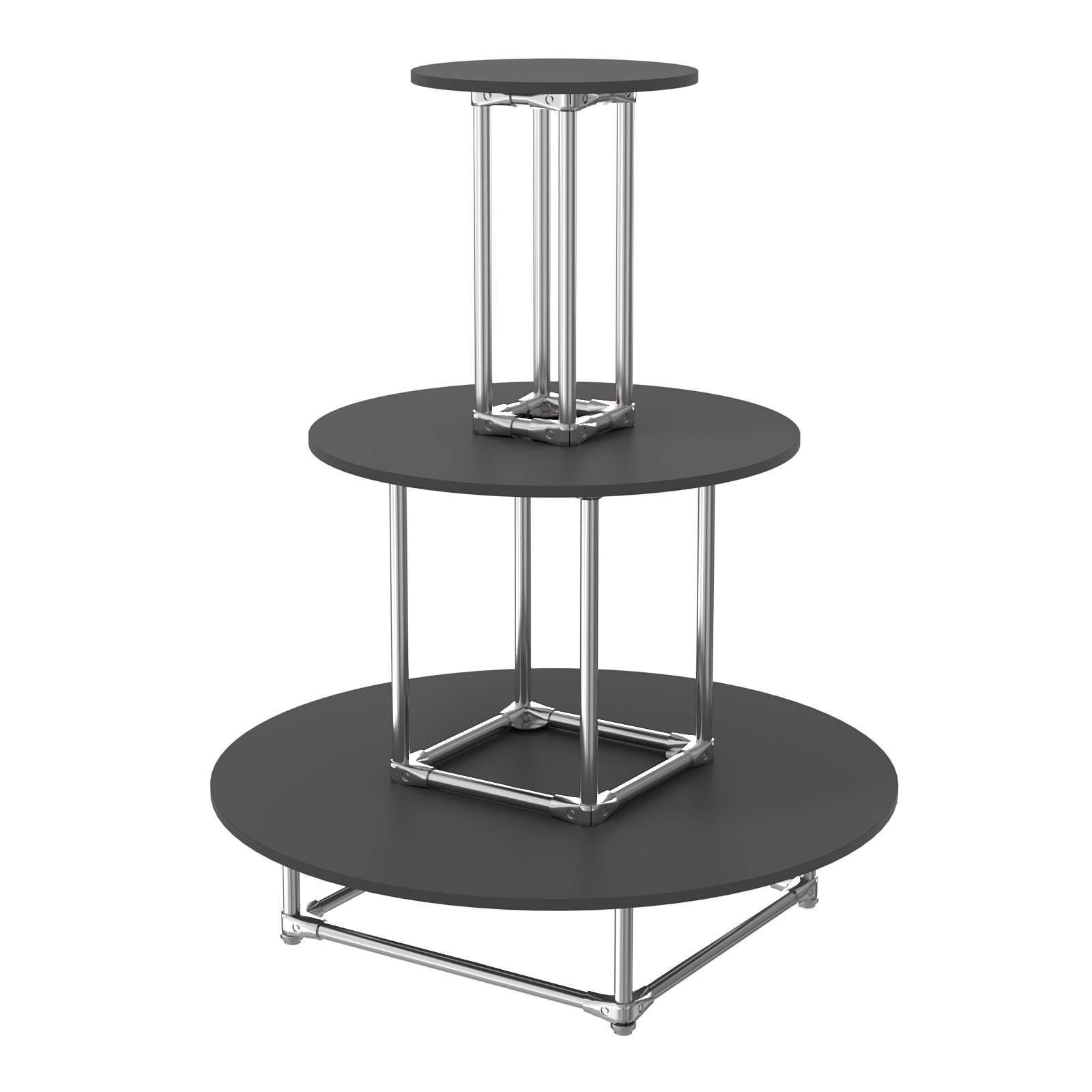 Торговый хромированный остров ПИРАМИДА №4 (полки ДСП 16мм) Черный