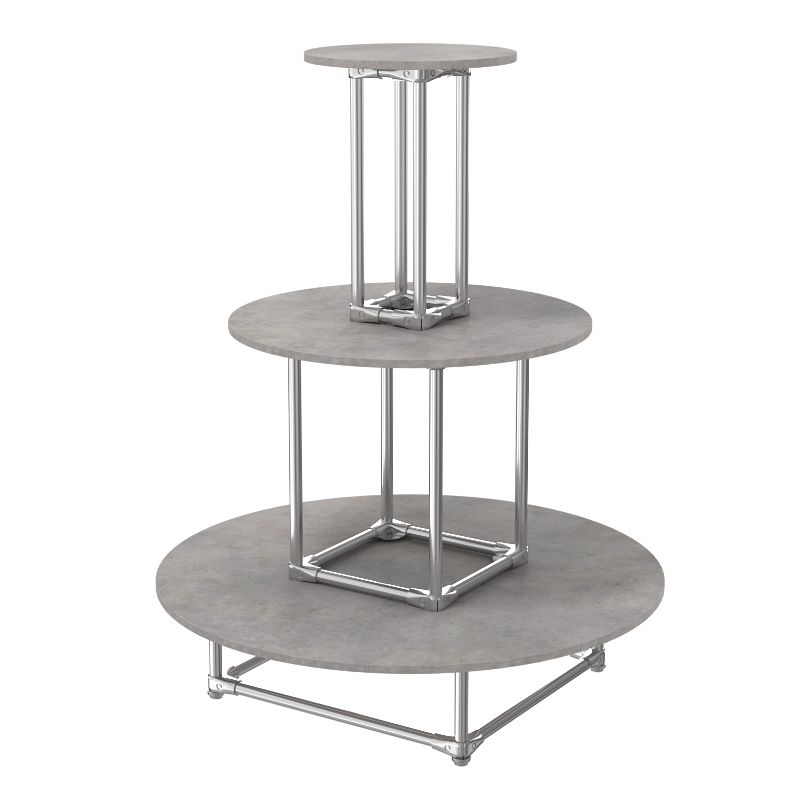 Торговый хромированный остров ПИРАМИДА №4 (полки ДСП 16мм) Бетон Чикаго светло-серый F186 ST9