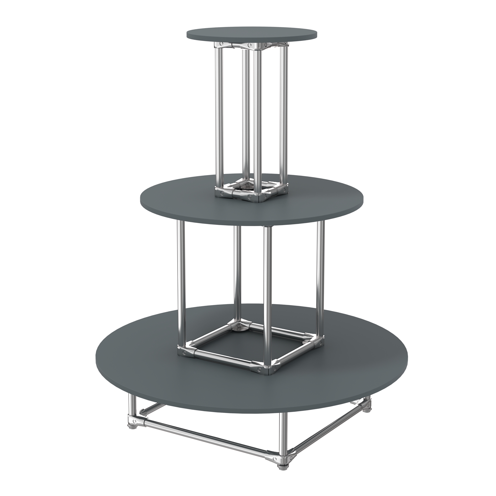 Торговый хромированный остров ПИРАМИДА №4 (полки ДСП 16мм) Темно-Серый