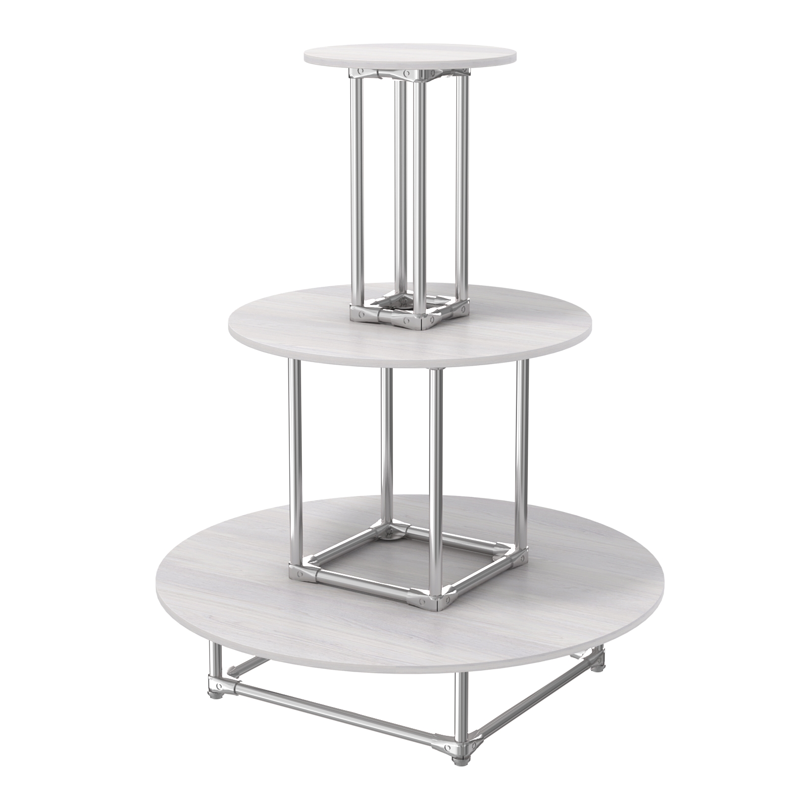 Торговый хромированный остров ПИРАМИДА №4 (полки ДСП 16мм) Ясень Анкор светлый