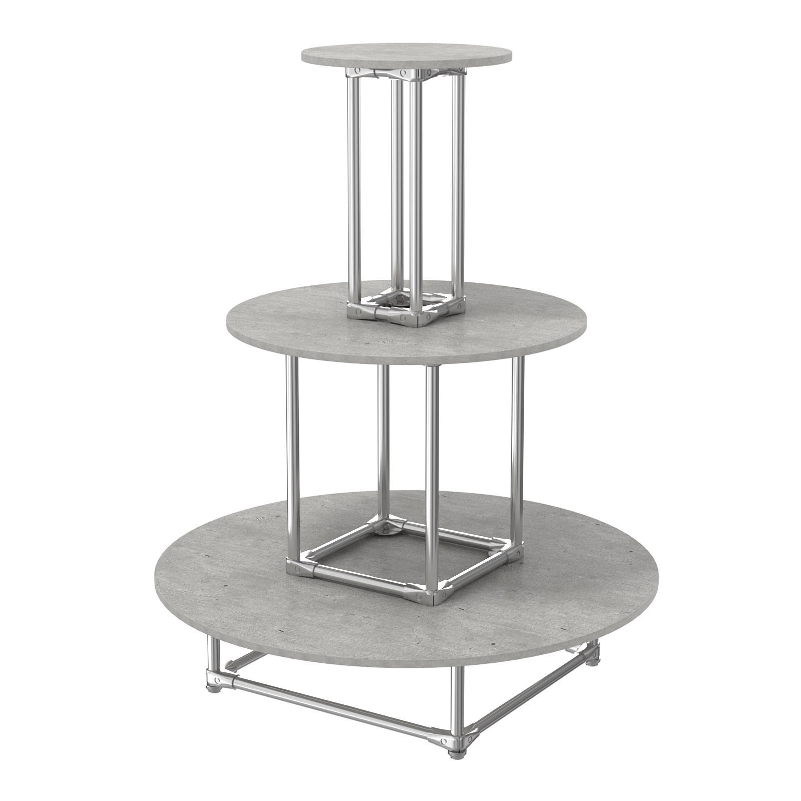 Торговый хромированный остров ПИРАМИДА №4 (полки ДСП 16мм) Метрополитан Грей