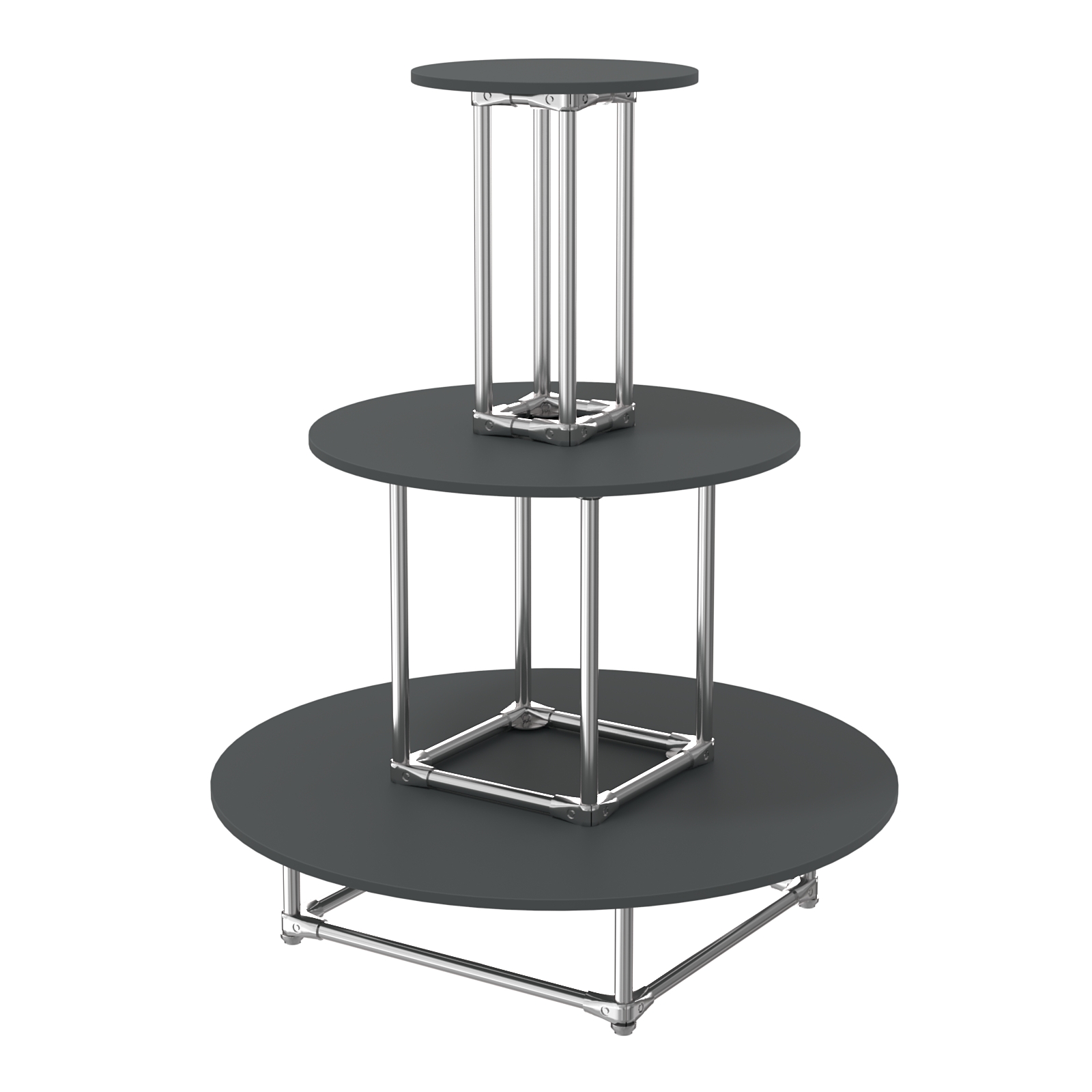 Торговый хромированный остров ПИРАМИДА №4 (полки ДСП 16мм) Антрацит