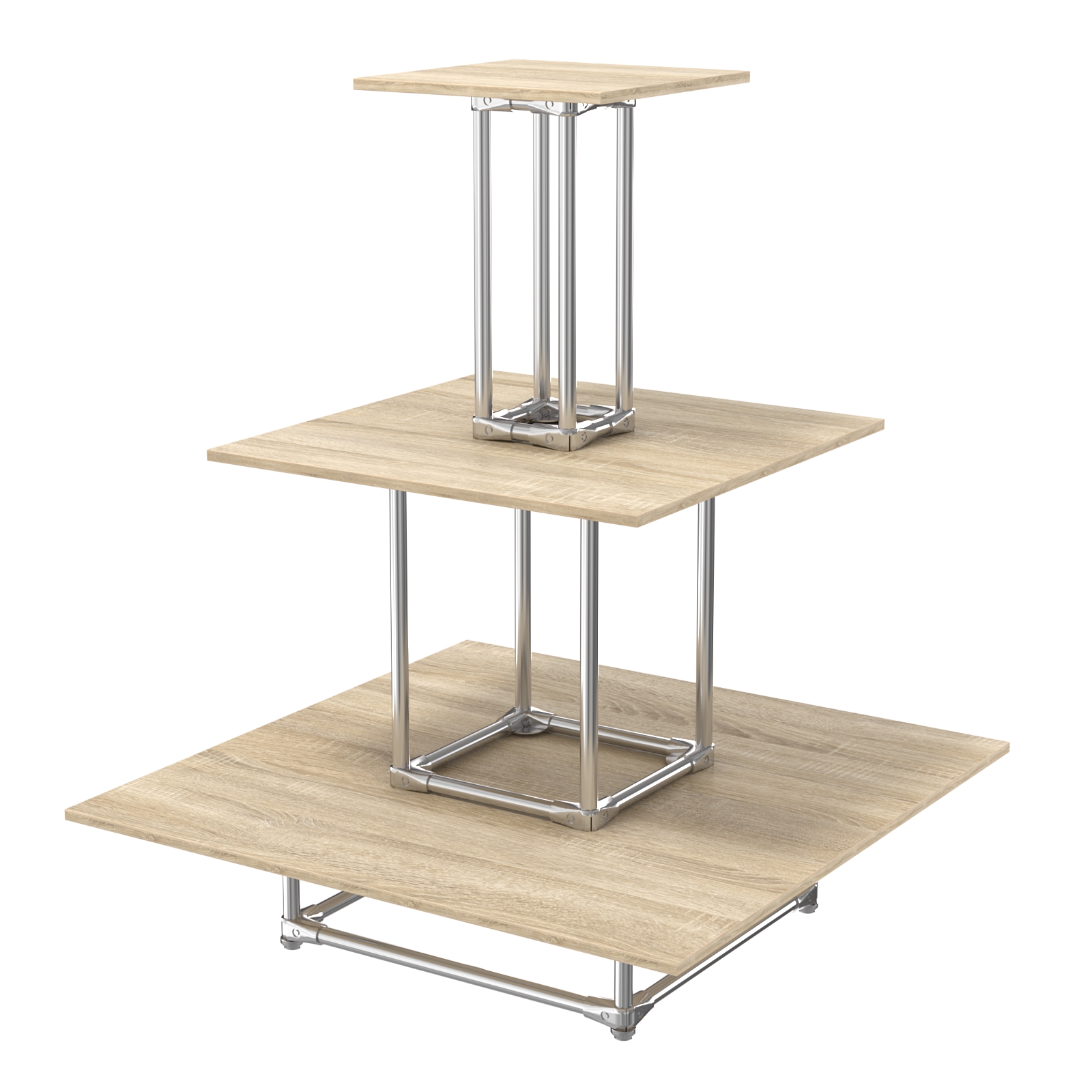 Торговый хромированный остров ПИРАМИДА №1 (полки ДСП 16мм) Дуб Сонома