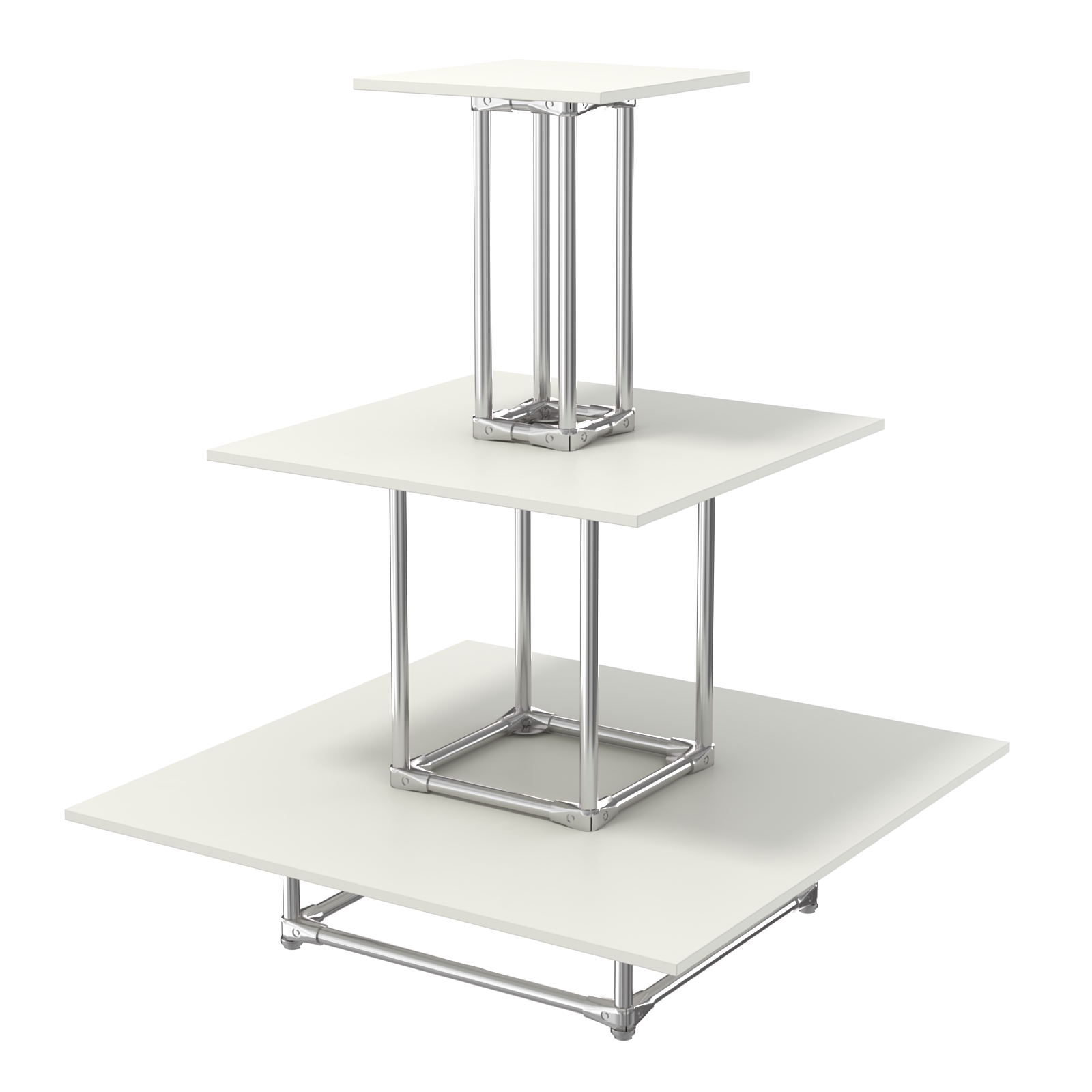 Торговый хромированный остров ПИРАМИДА №1 (полки ДСП 16мм) Белый