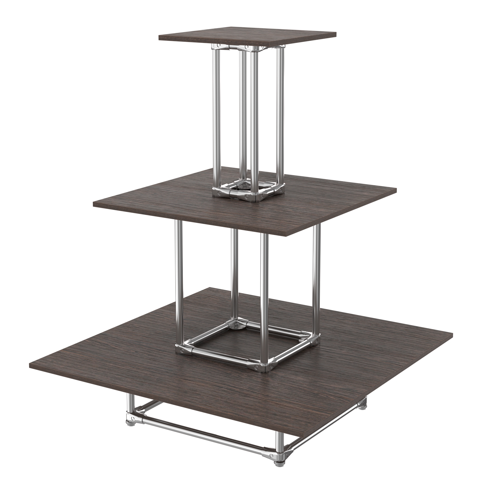 Торговый хромированный остров ПИРАМИДА №1 (полки ДСП 16мм) Дуб Венге