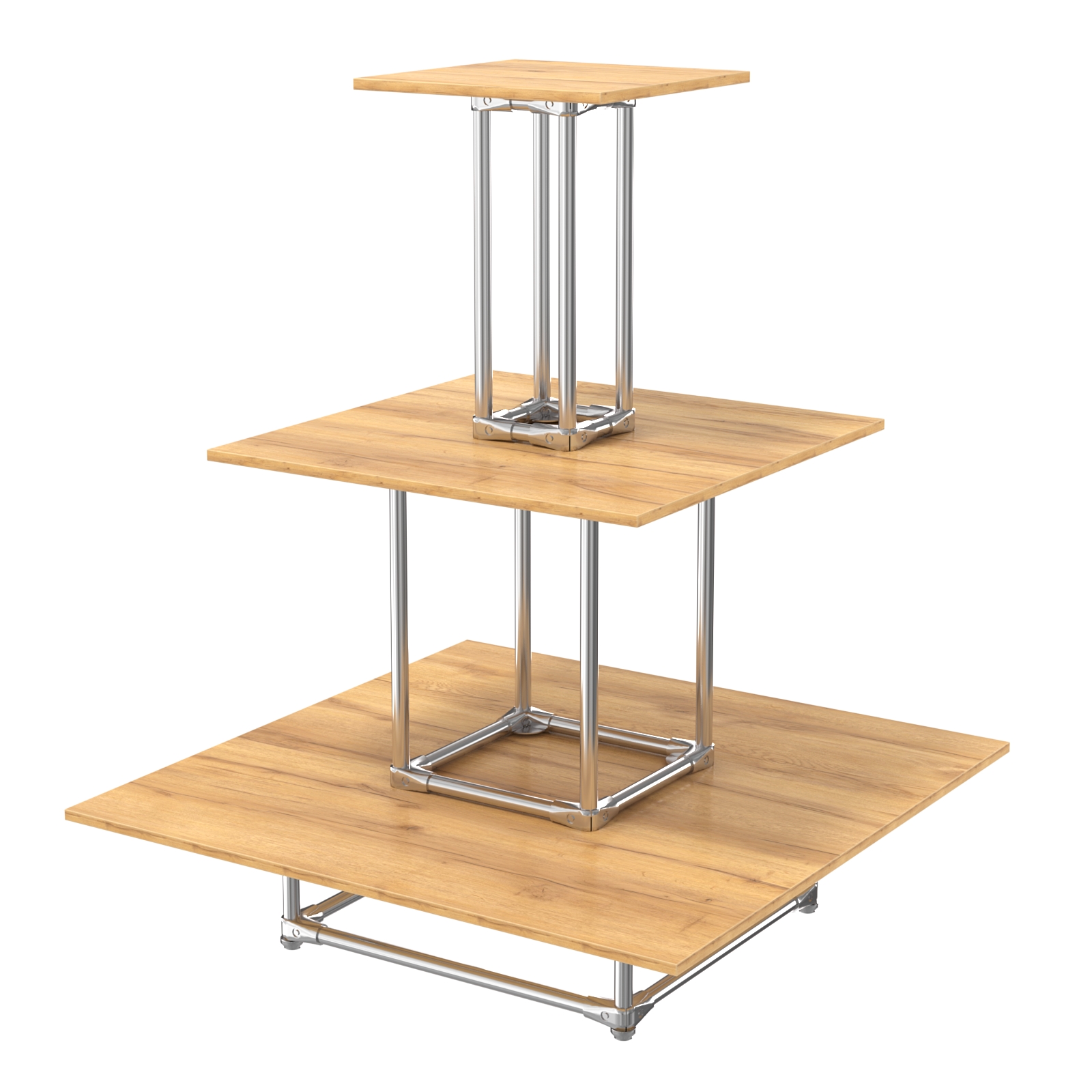 Торговый хромированный остров ПИРАМИДА №1 (полки ДСП 16мм) Дуб Золотистый