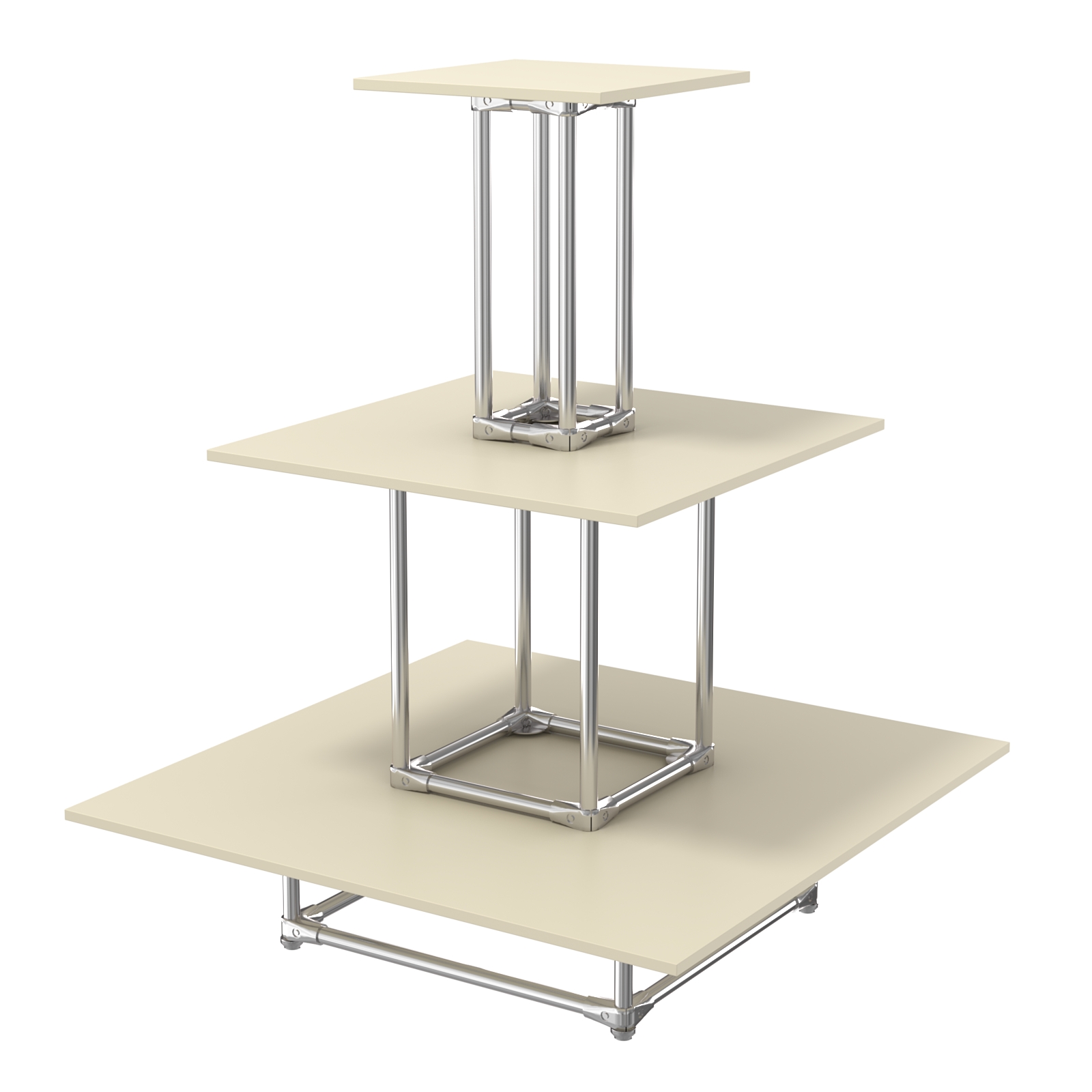 Торговый хромированный остров ПИРАМИДА №1 (полки ДСП 16мм) Крем Вайс