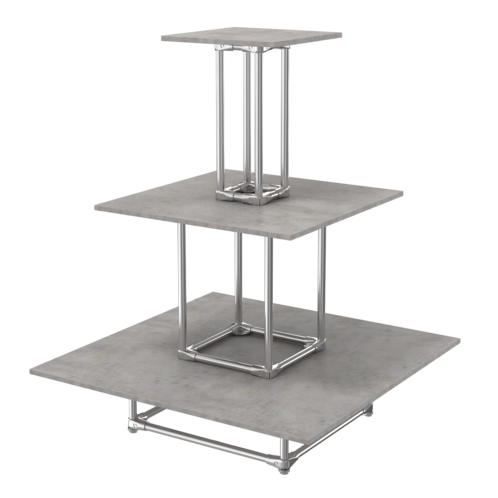 Торговый хромированный остров ПИРАМИДА №1 (полки ДСП 16мм) Бетон Чикаго светло-серый F186 ST9