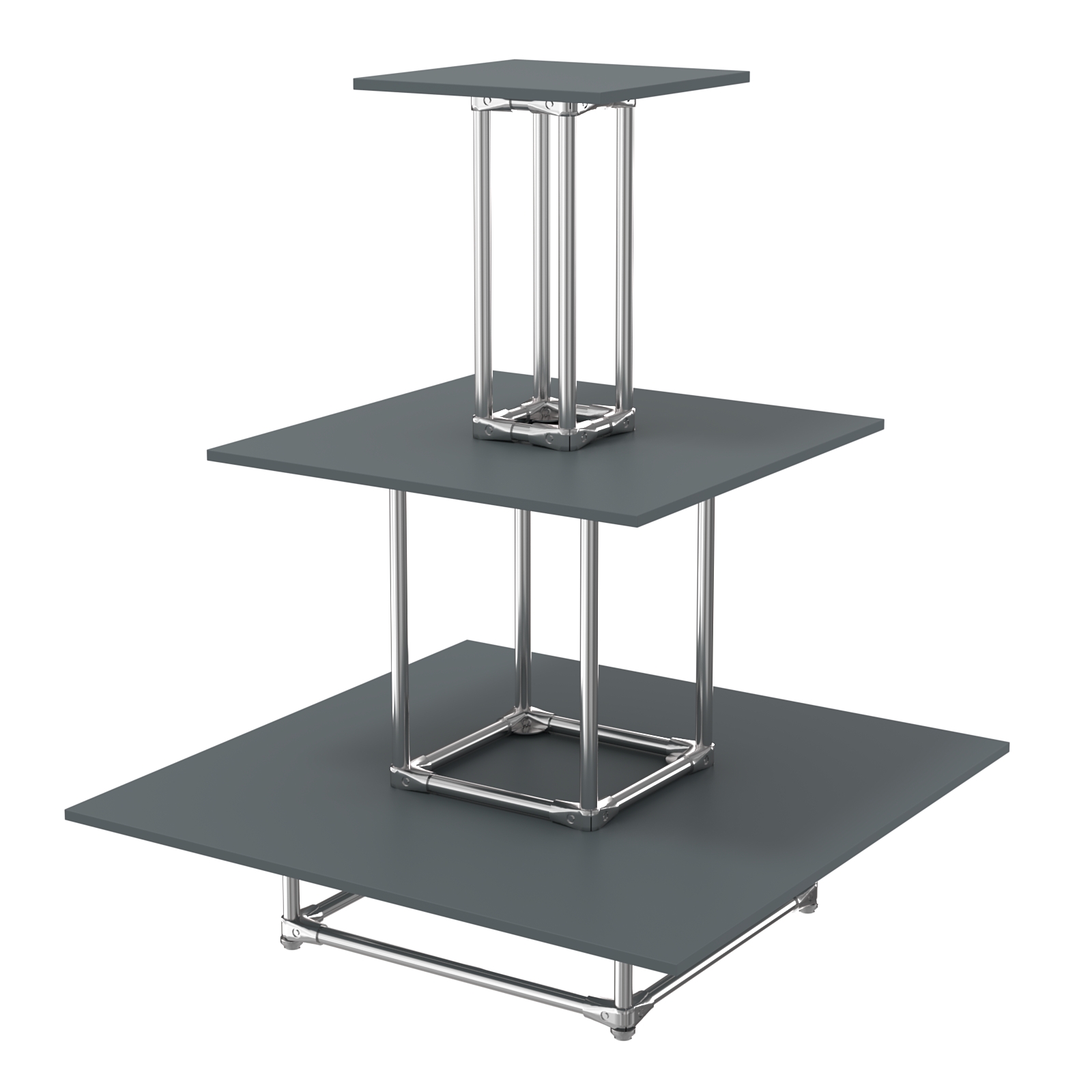 Торговый хромированный остров ПИРАМИДА №1 (полки ДСП 16мм) Темно-Серый