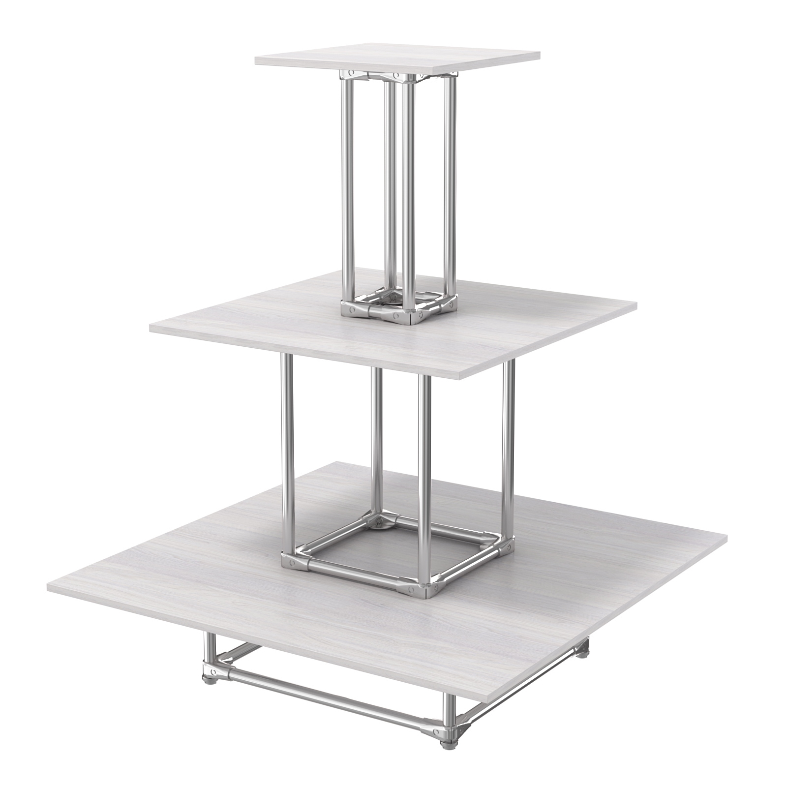 Торговый хромированный остров ПИРАМИДА №1 (полки ДСП 16мм) Ясень Анкор светлый