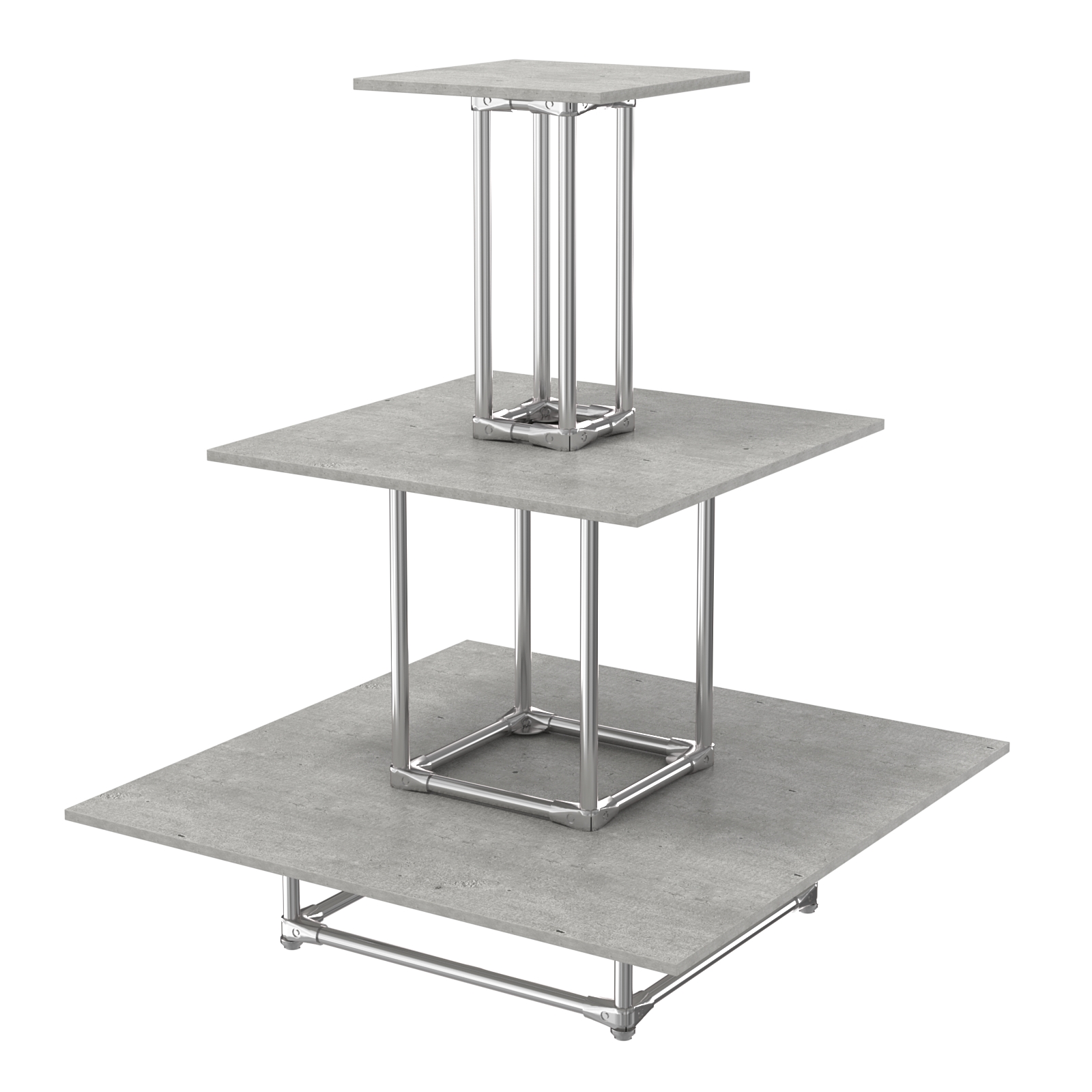 Торговый хромированный остров ПИРАМИДА №1 (полки ДСП 16мм) Метрополитан Грей