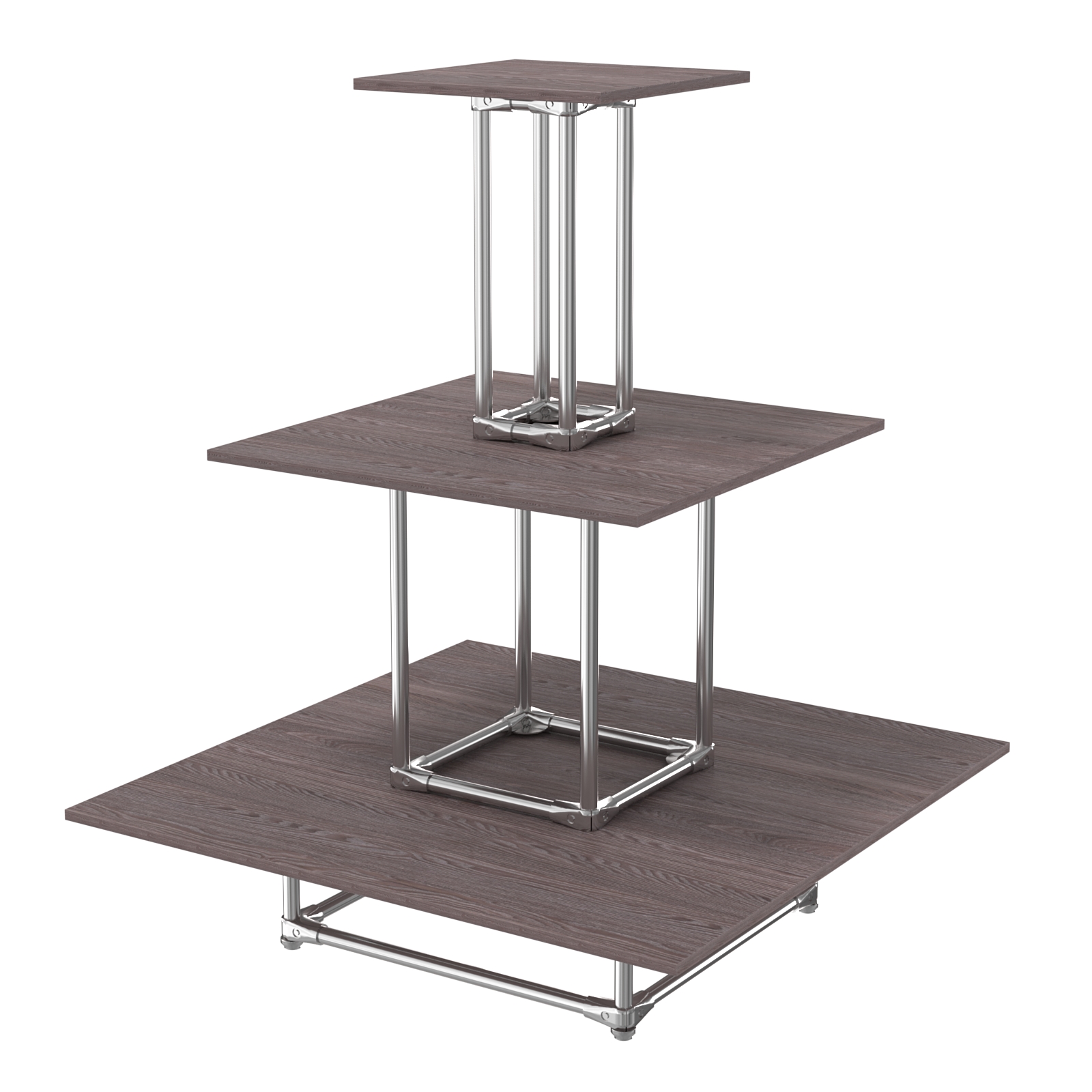 Торговый хромированный остров ПИРАМИДА №1 (полки ДСП 16мм) Ясень Анкор темный