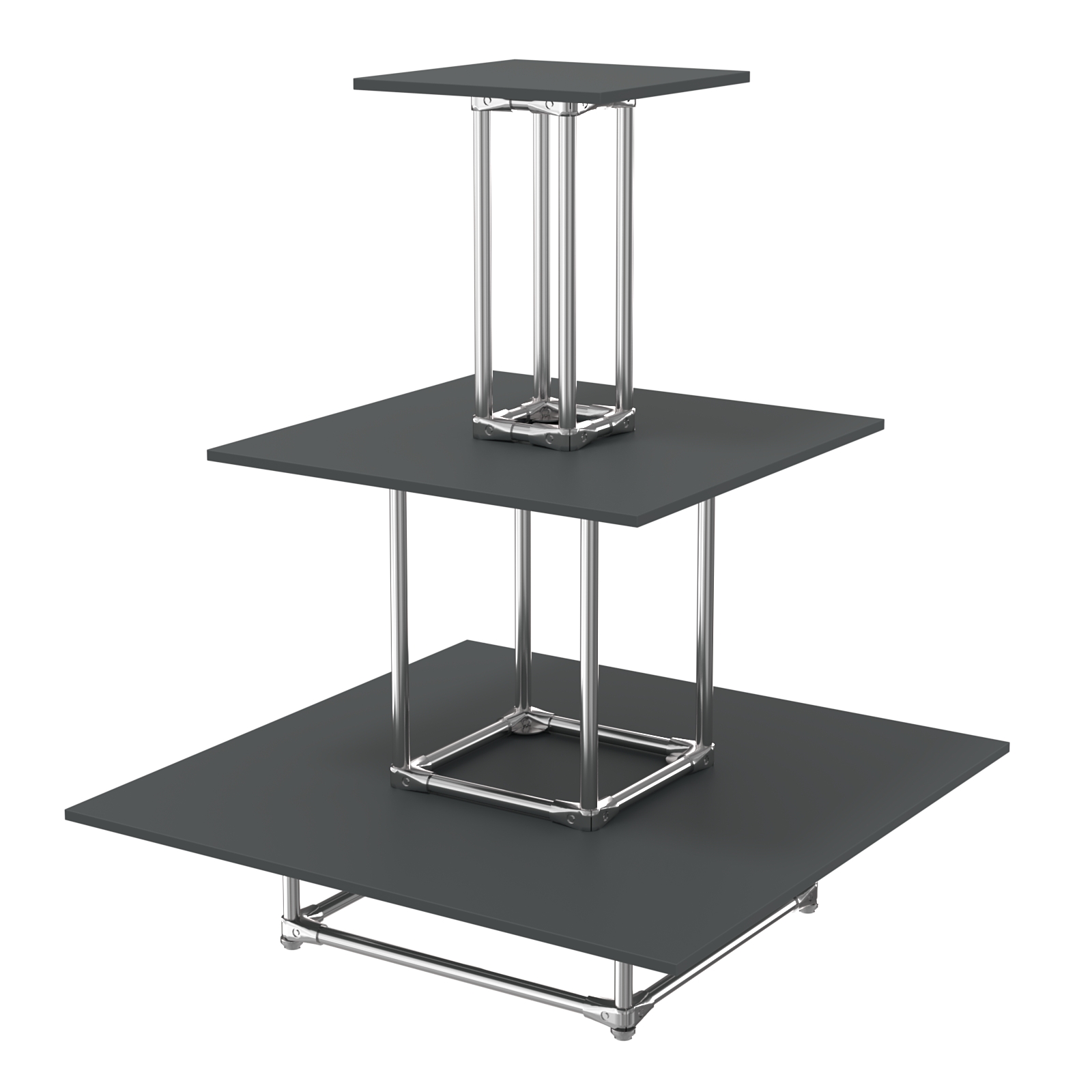 Торговый хромированный остров ПИРАМИДА №1 (полки ДСП 16мм) Антрацит