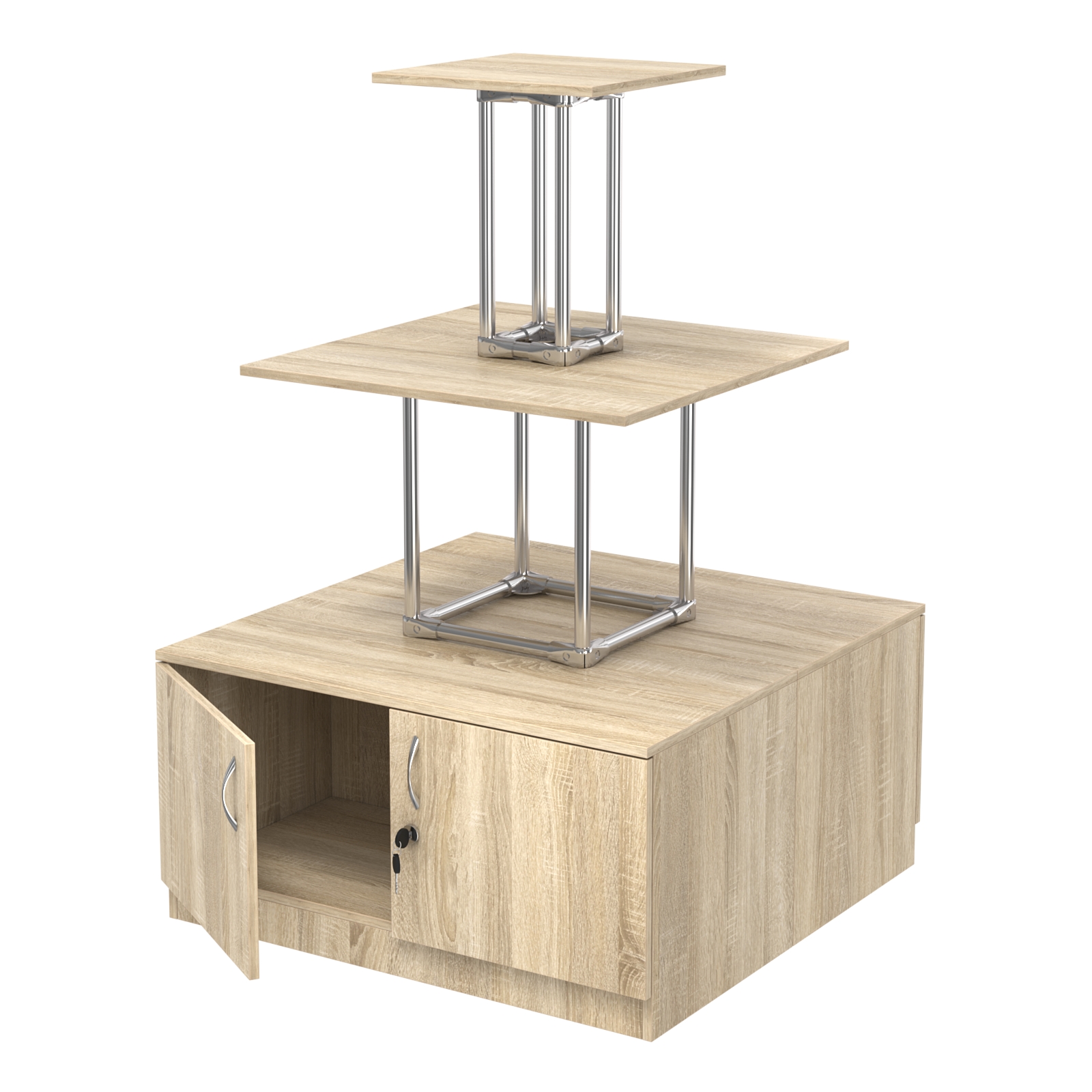 Торговый хромированный остров с тумбами ПИРАМИДА №1 (полки ДСП 16мм) Дуб Сонома