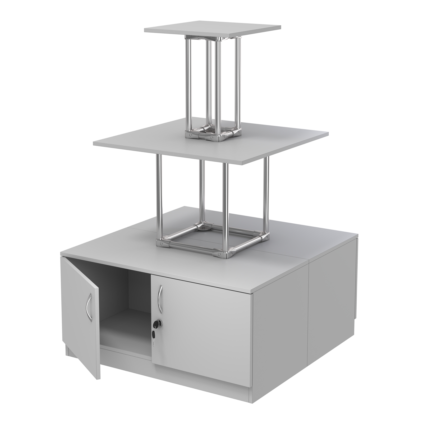 Торговый хромированный остров с тумбами ПИРАМИДА №1 (полки ДСП 16мм) Серый
