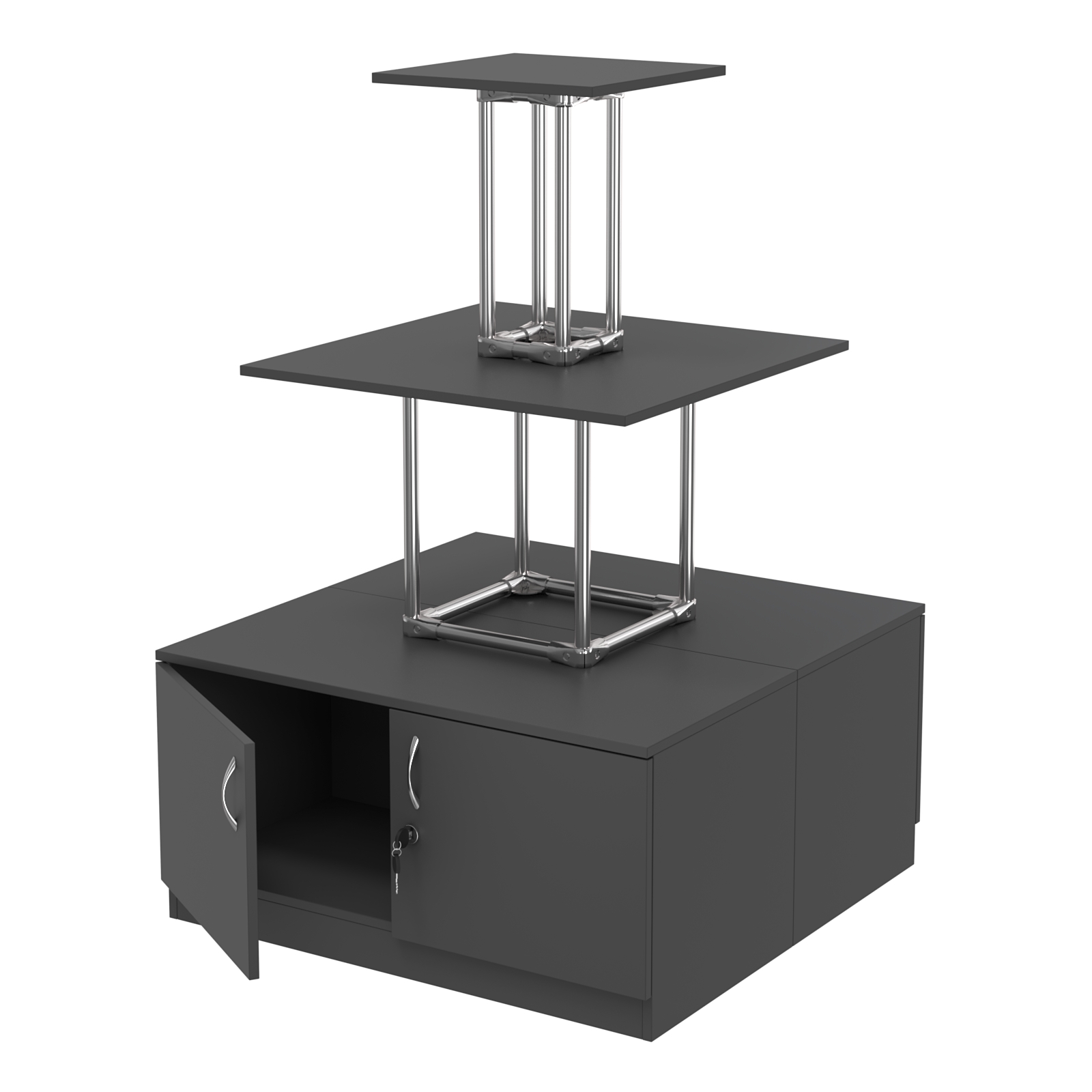 Торговый хромированный остров с тумбами ПИРАМИДА №1 (полки ДСП 16мм) Черный