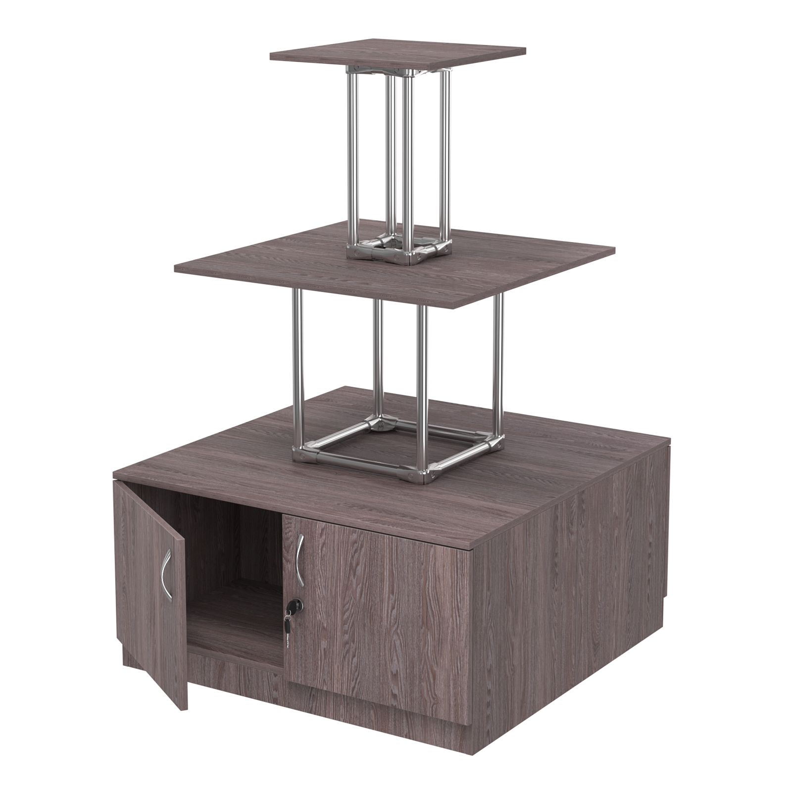 Торговый хромированный остров с тумбами ПИРАМИДА №1 (полки ДСП 16мм) Ясень Анкор темный