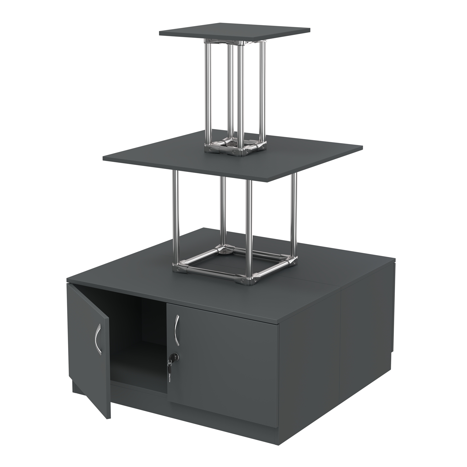 Торговый хромированный остров с тумбами ПИРАМИДА №1 (полки ДСП 16мм) Антрацит