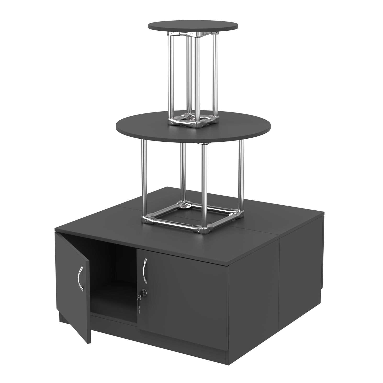 Торговый хромированный остров с тумбами ПИРАМИДА №4 (полки ДСП 16мм) Черный