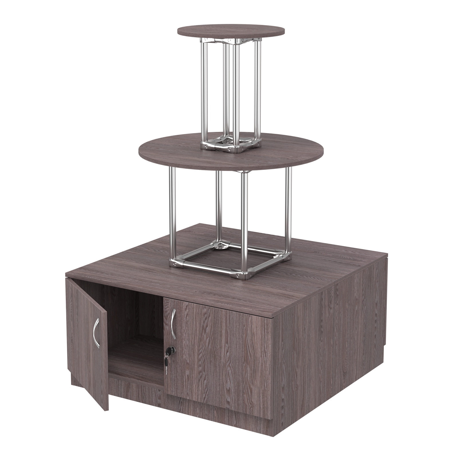 Торговый хромированный остров с тумбами ПИРАМИДА №4 (полки ДСП 16мм) Ясень Анкор темный