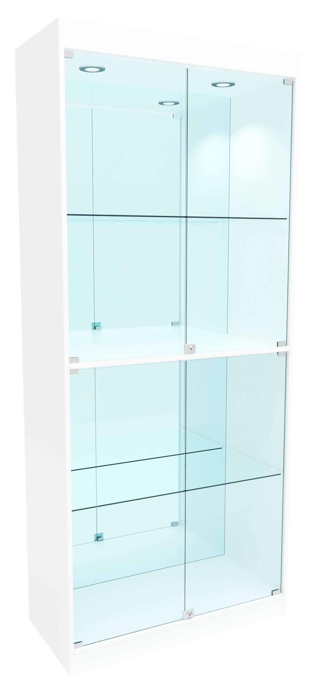 Стеклянная витрина №8-3 с каркасом из ДСП  (задняя стенка - зеркало) Белый