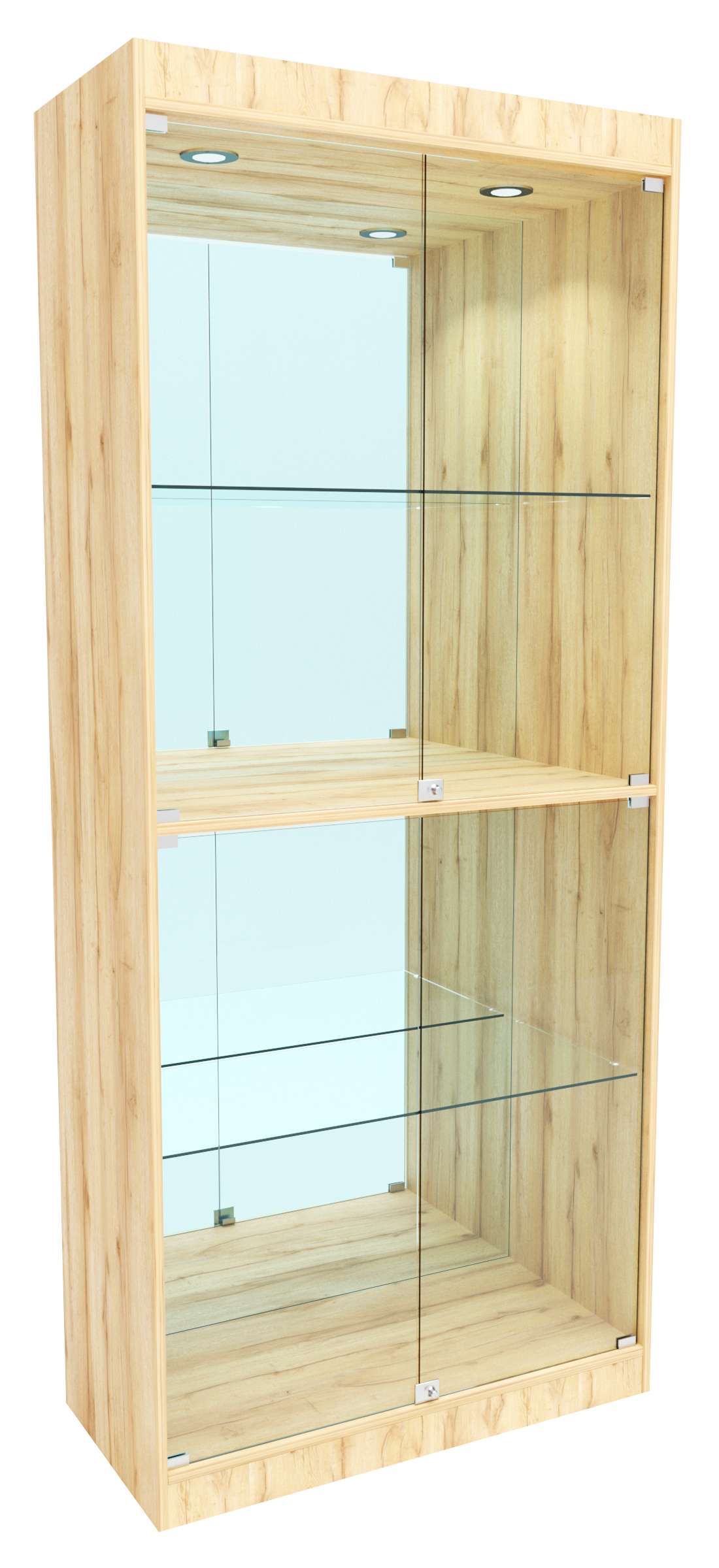 Стеклянная витрина №8-3 с каркасом из ДСП  (задняя стенка - зеркало) Дуб Золотистый