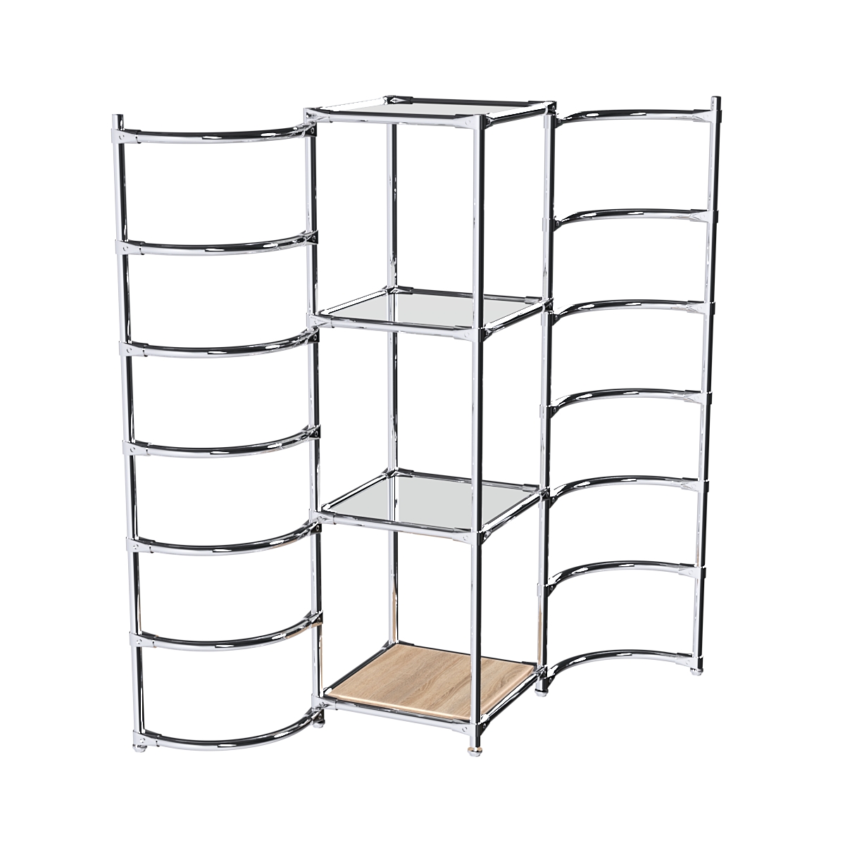 Хромированное вешало ДУГА №1-4 с зеркальными полками 4 мм Дуб Сонома