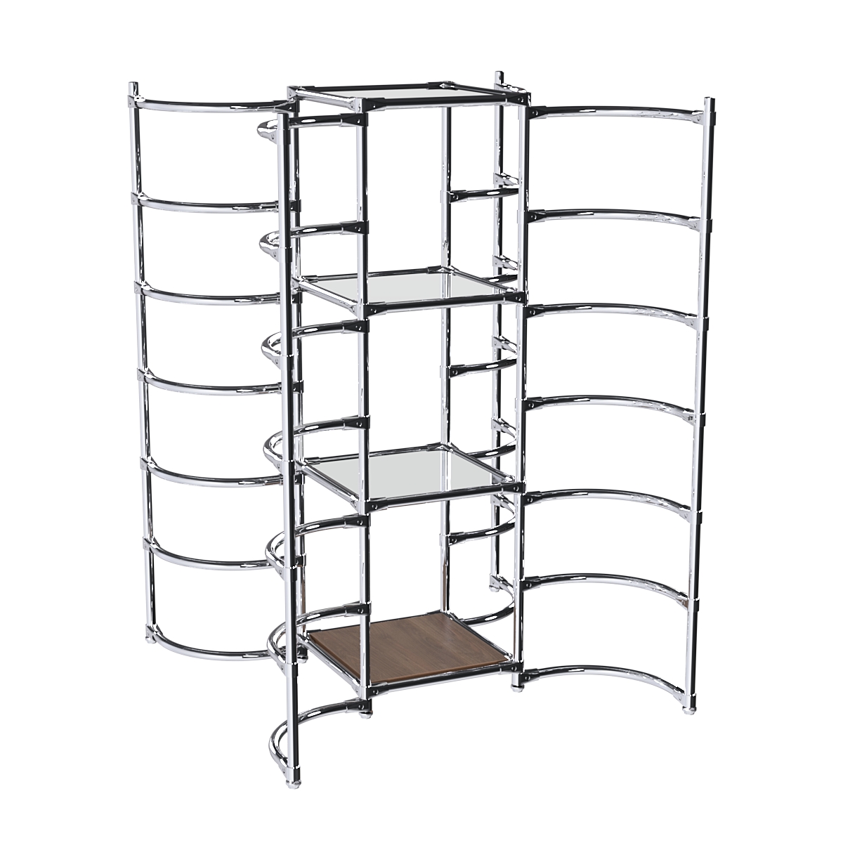 Хромированное вешало ДУГА №3-4 с зеркальными полками 4 мм Орех