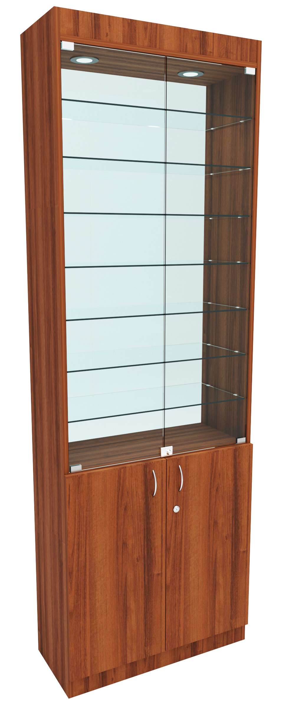 Стеклянная витрина №6-2 с каркасом из ДСП (задняя стенка - стекло) Орех